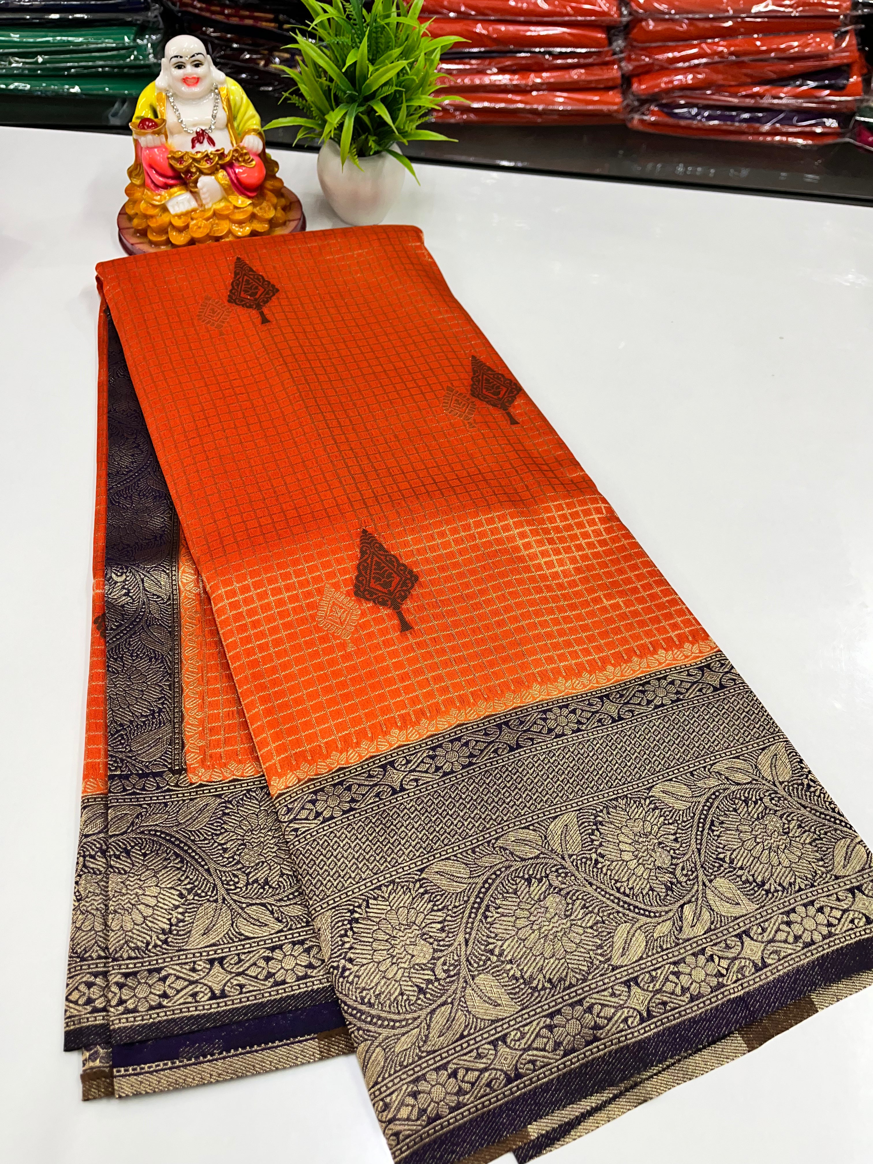 Premium Georgette Saree – Elegant Checks with Buttas