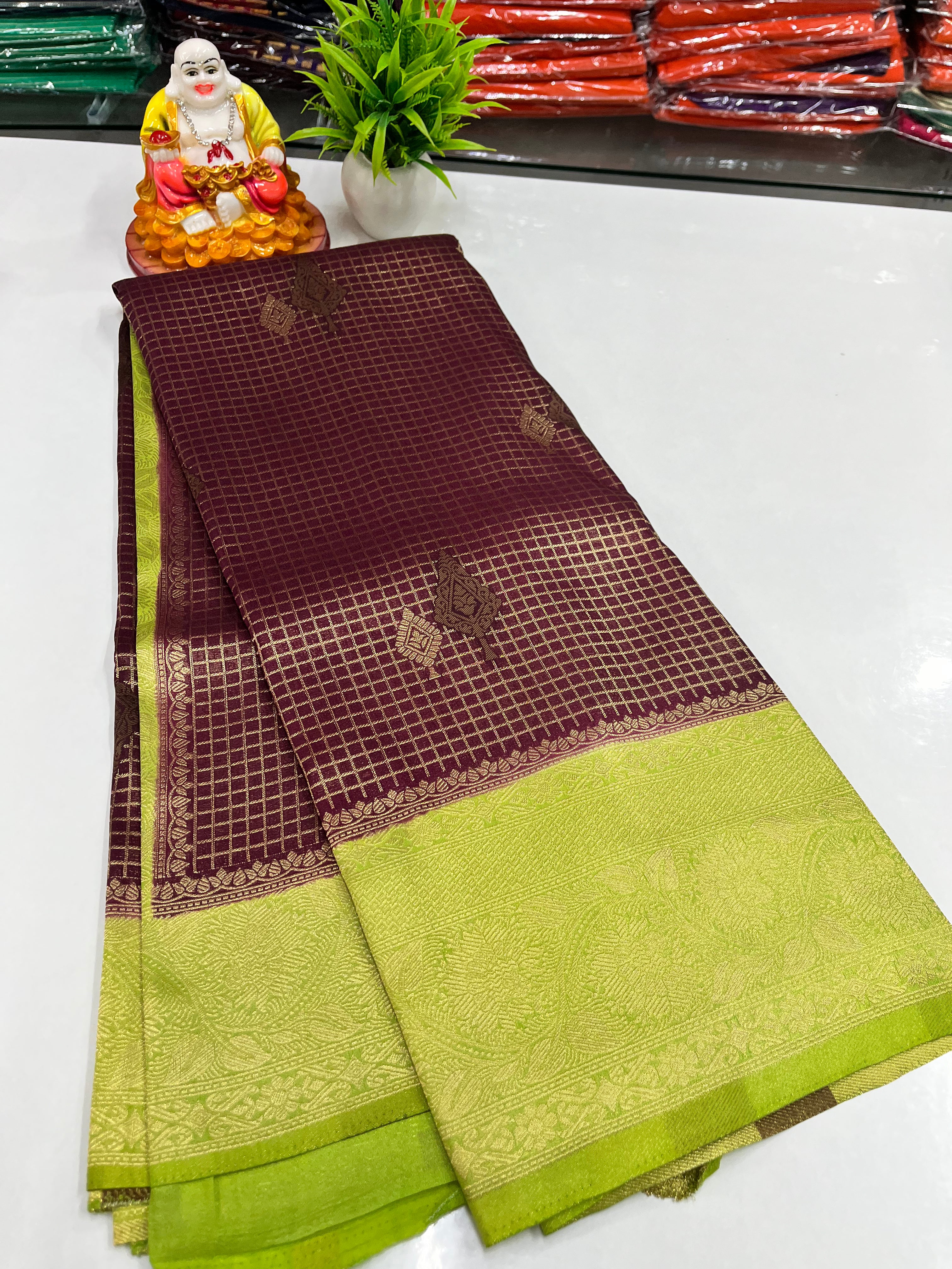 Premium Georgette Saree – Elegant Checks with Buttas