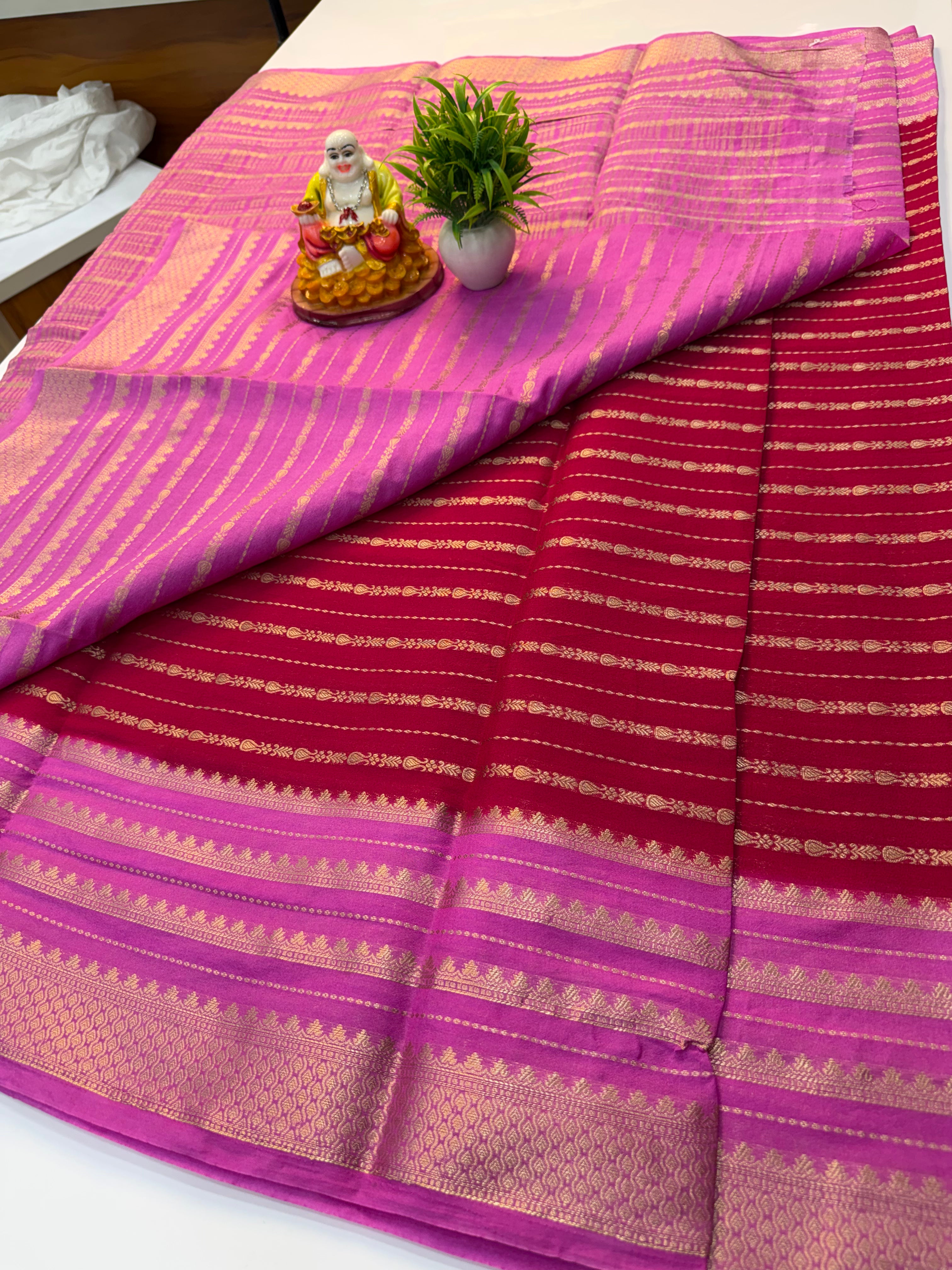 Mysore Crepe Silk Saree with Stripes – Padmavathi Silks and Sarees