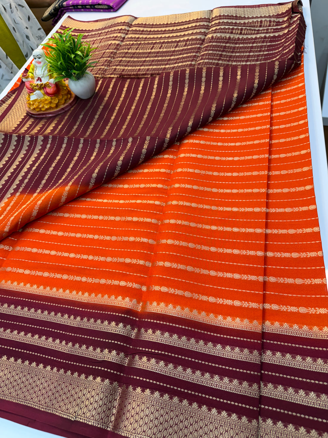 Mysore Crepe Silk Saree with Stripes – Padmavathi Silks and Sarees