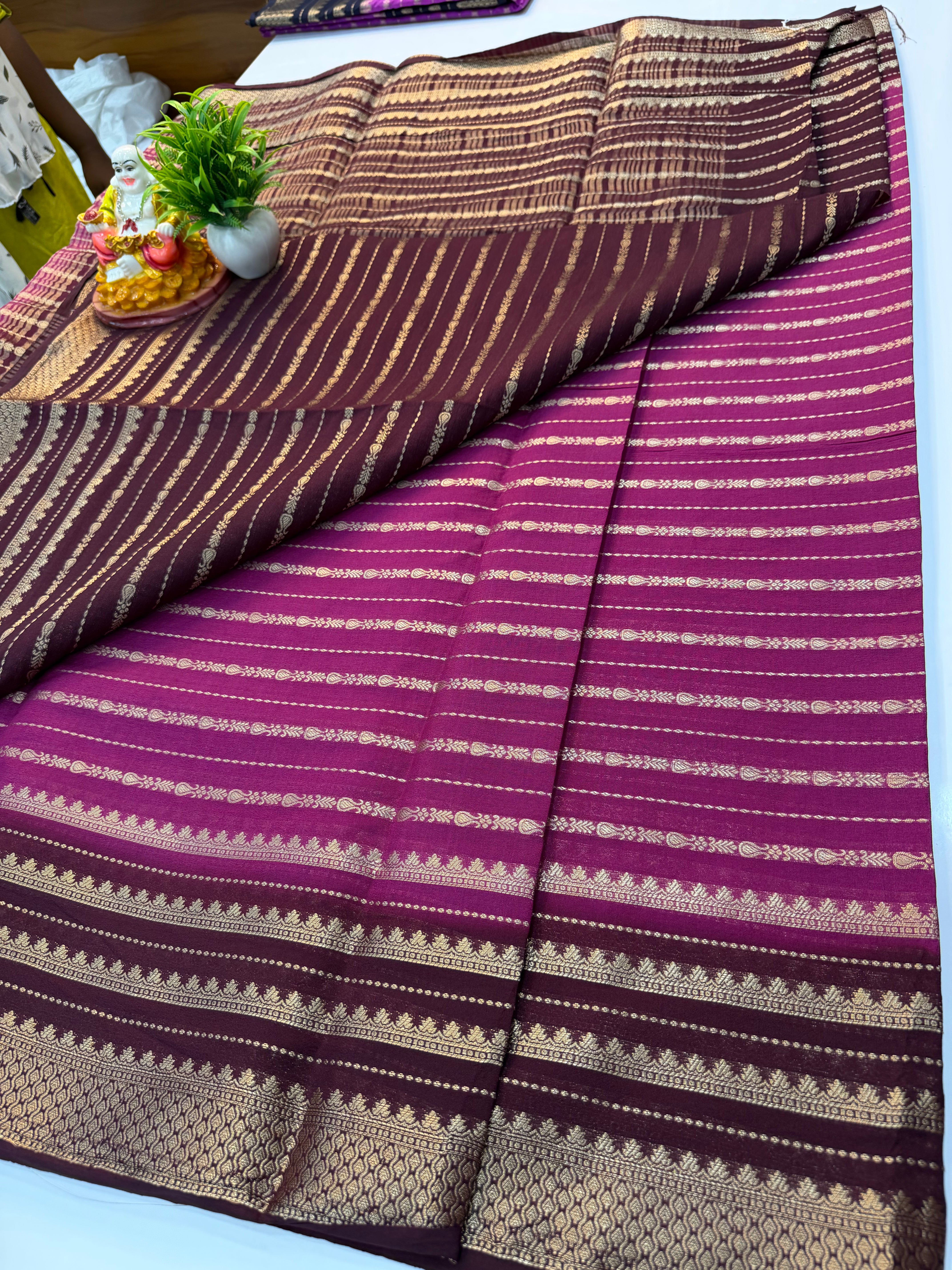 Mysore Crepe Silk Saree with Stripes – Padmavathi Silks and Sarees