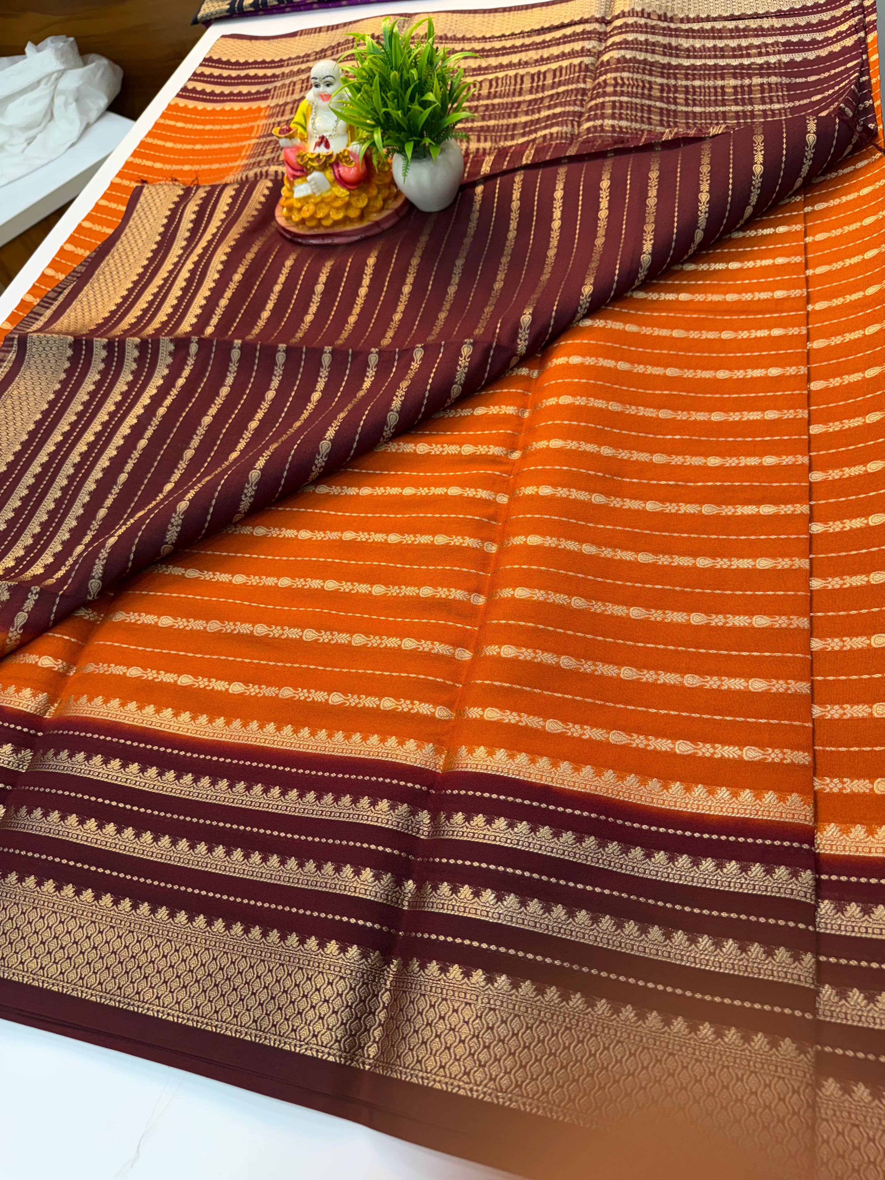 Mysore Crepe Silk Saree with Stripes – Padmavathi Silks and Sarees