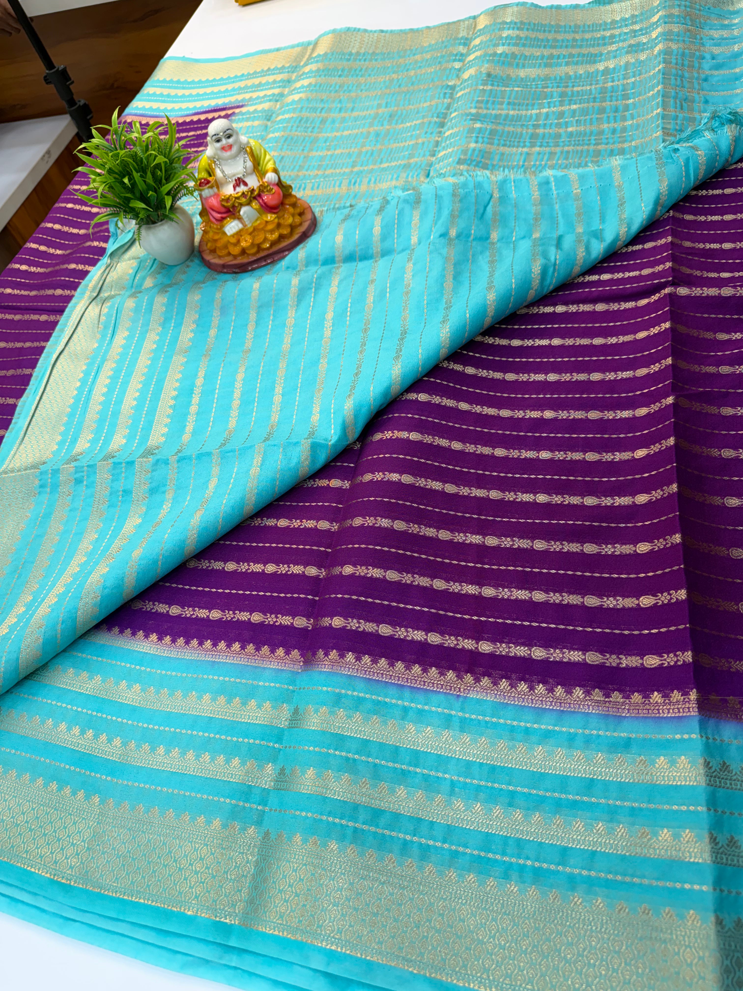 Mysore Crepe Silk Saree with Elegant Stripes