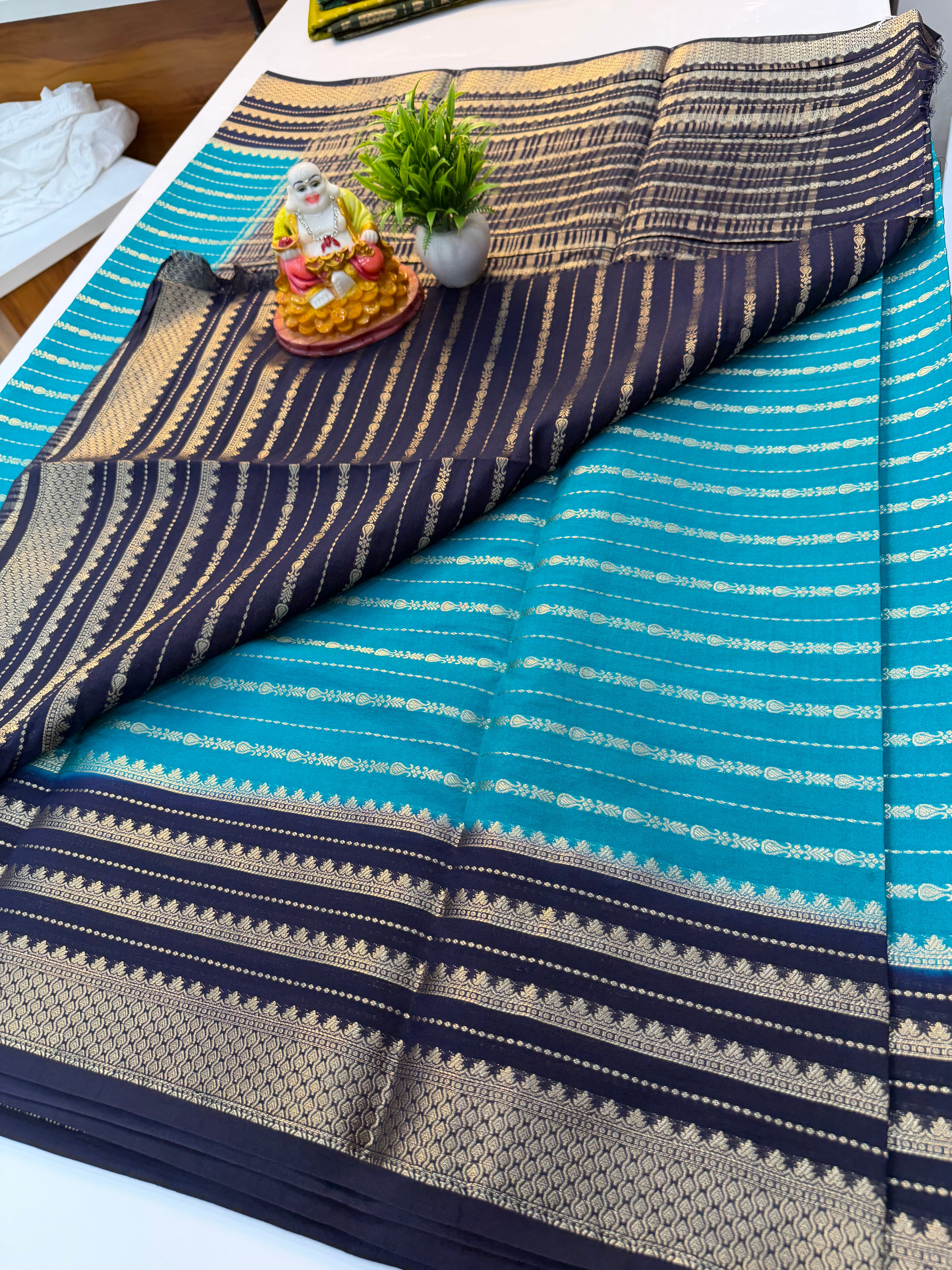Mysore Crepe Silk Saree with Stripes – Padmavathi Silks and Sarees