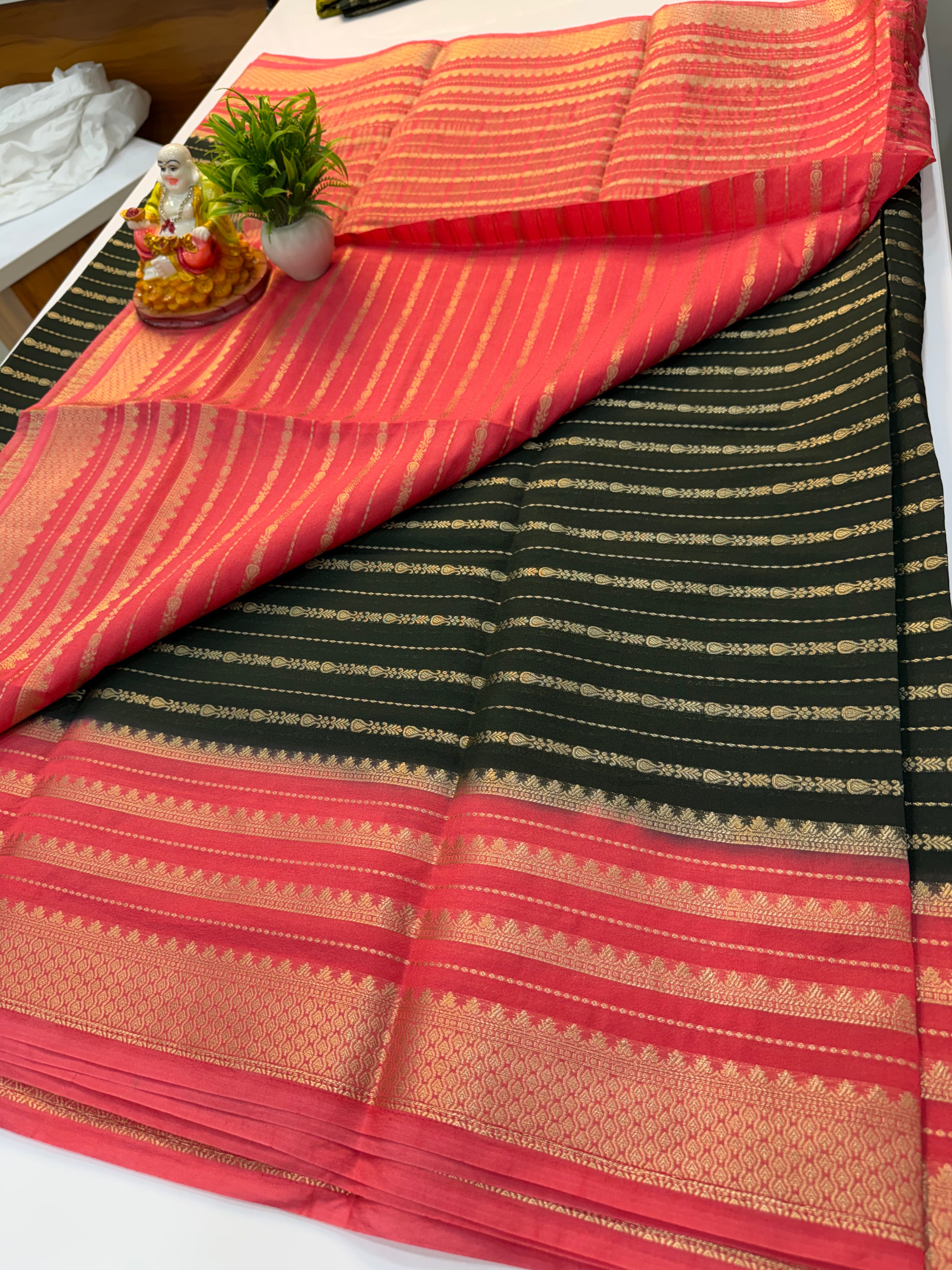 Mysore Crepe Silk Saree with Stripes – Padmavathi Silks and Sarees