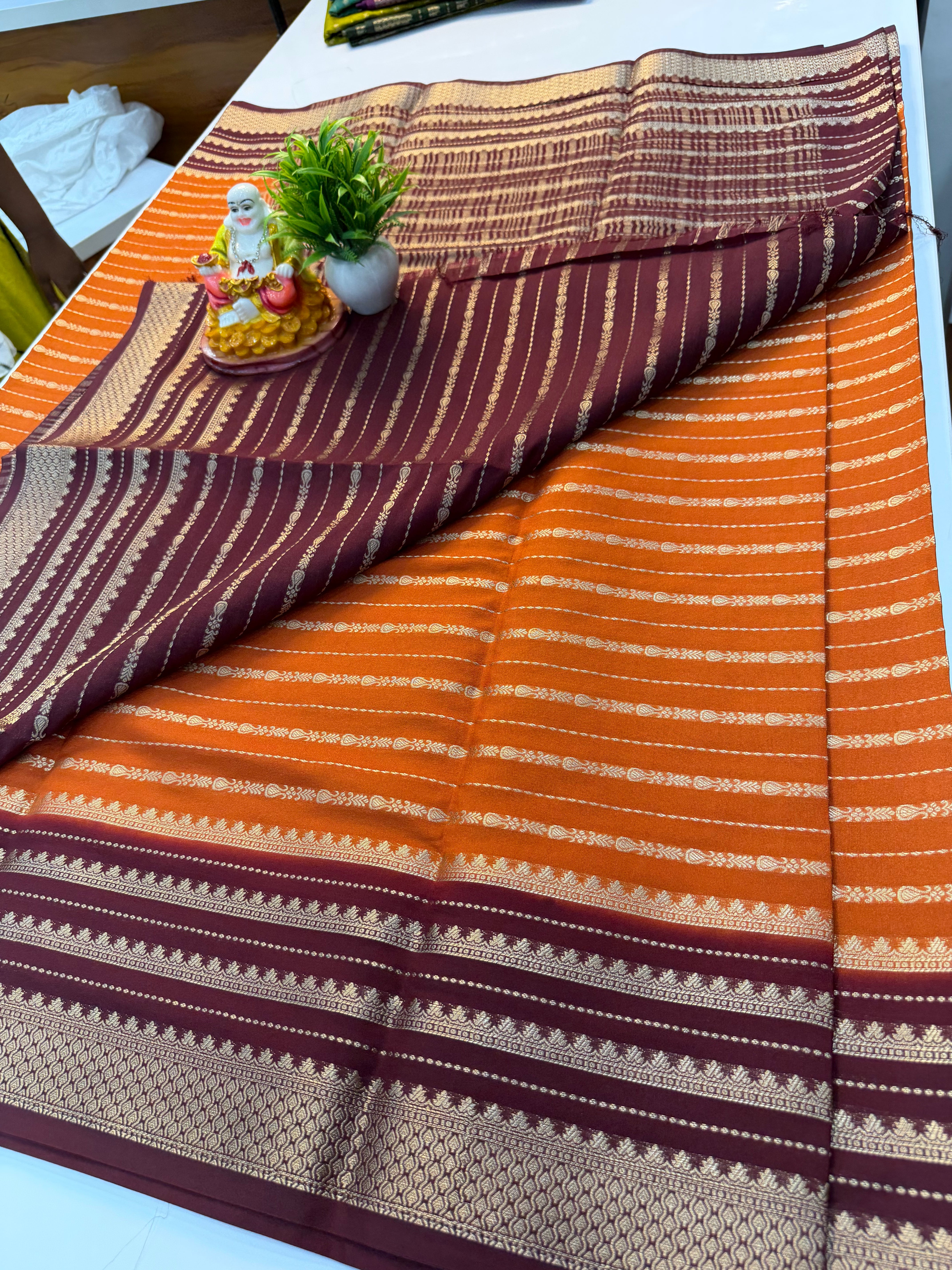 Mysore Crepe Silk Saree with Stripes – Padmavathi Silks and Sarees