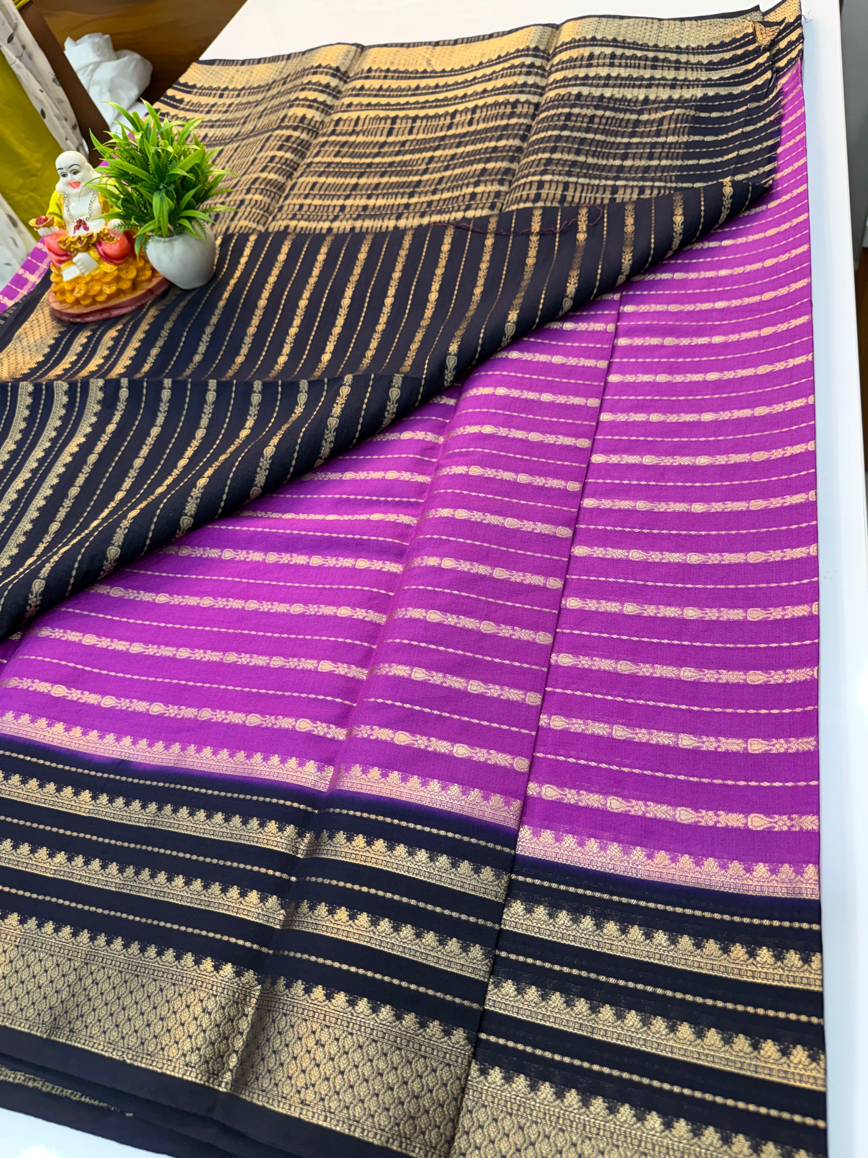 Mysore Crepe Silk Saree with Stripes – Padmavathi Silks and Sarees