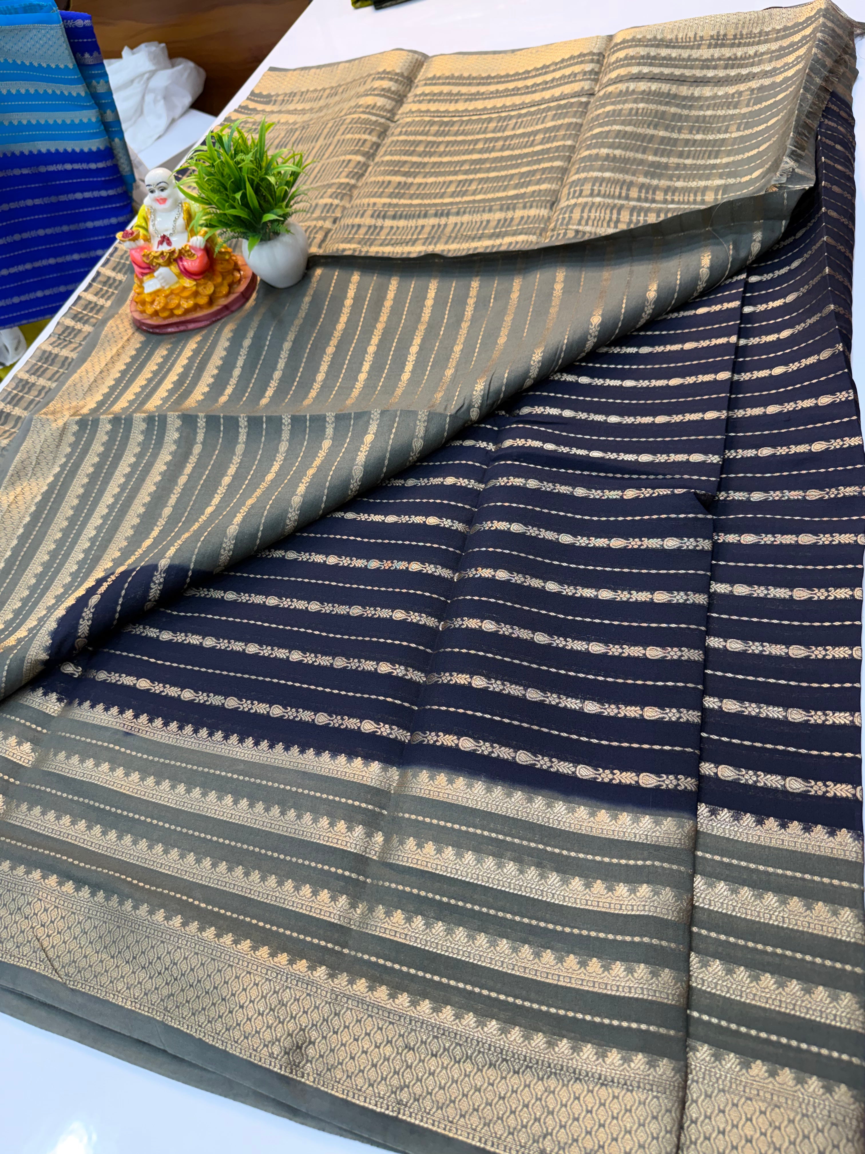 Mysore Crepe Silk Saree with Stripes – Padmavathi Silks and Sarees