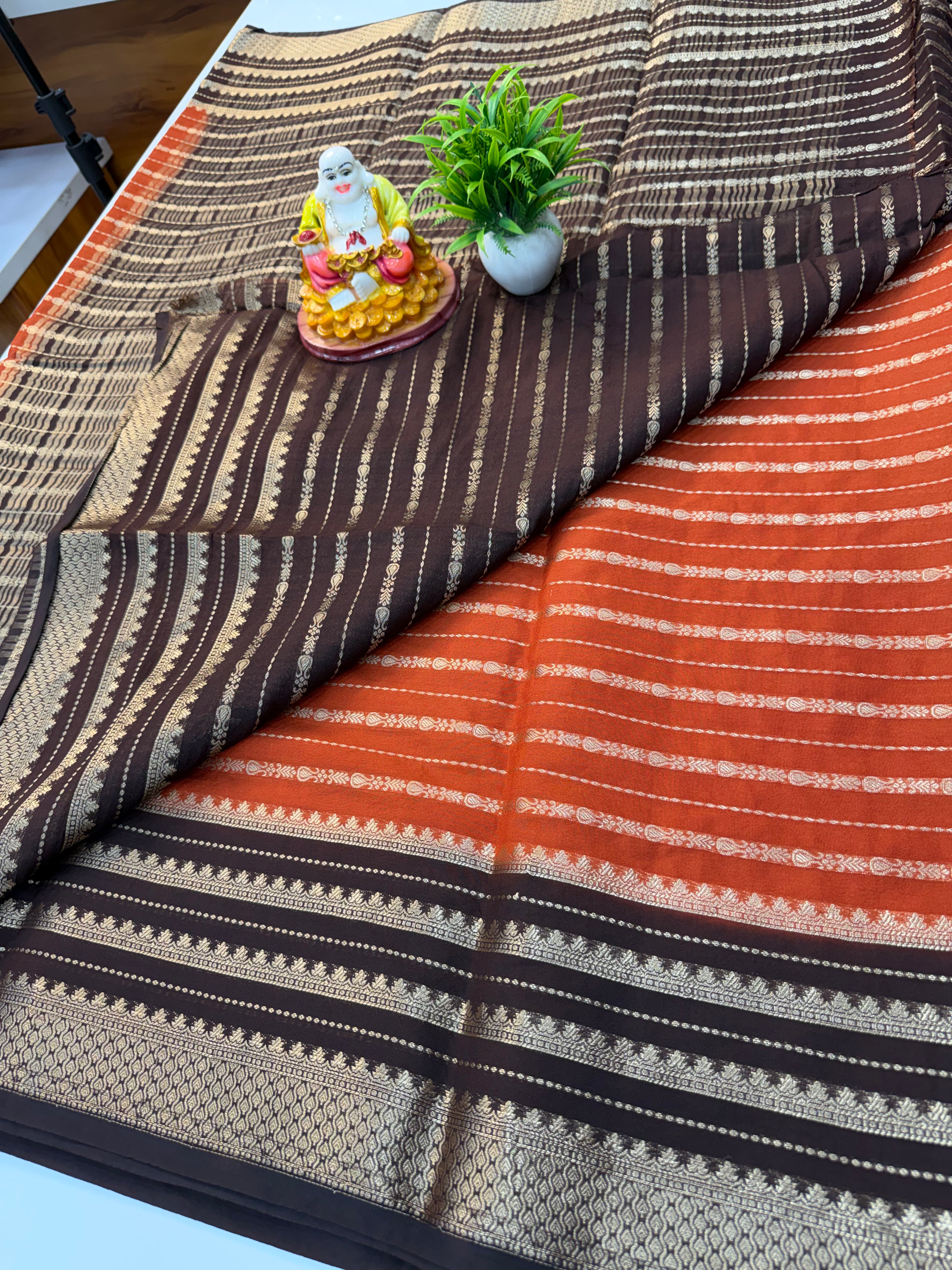 Mysore Crepe Silk Saree with Elegant Stripes