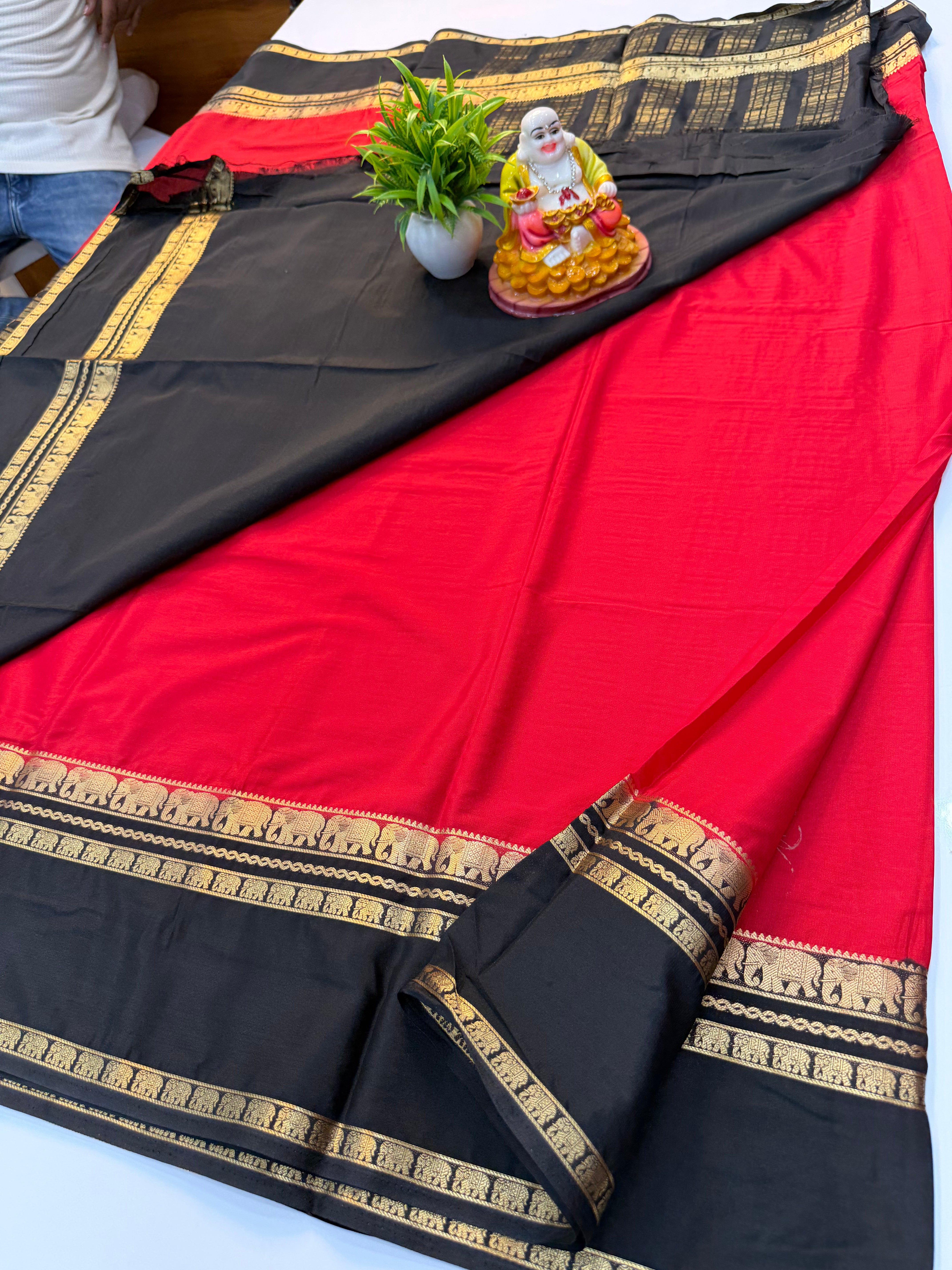 Premium Mysore Crepe Silk Saree with Elephant Bentex Border – By Padmavathi Silks and Sarees