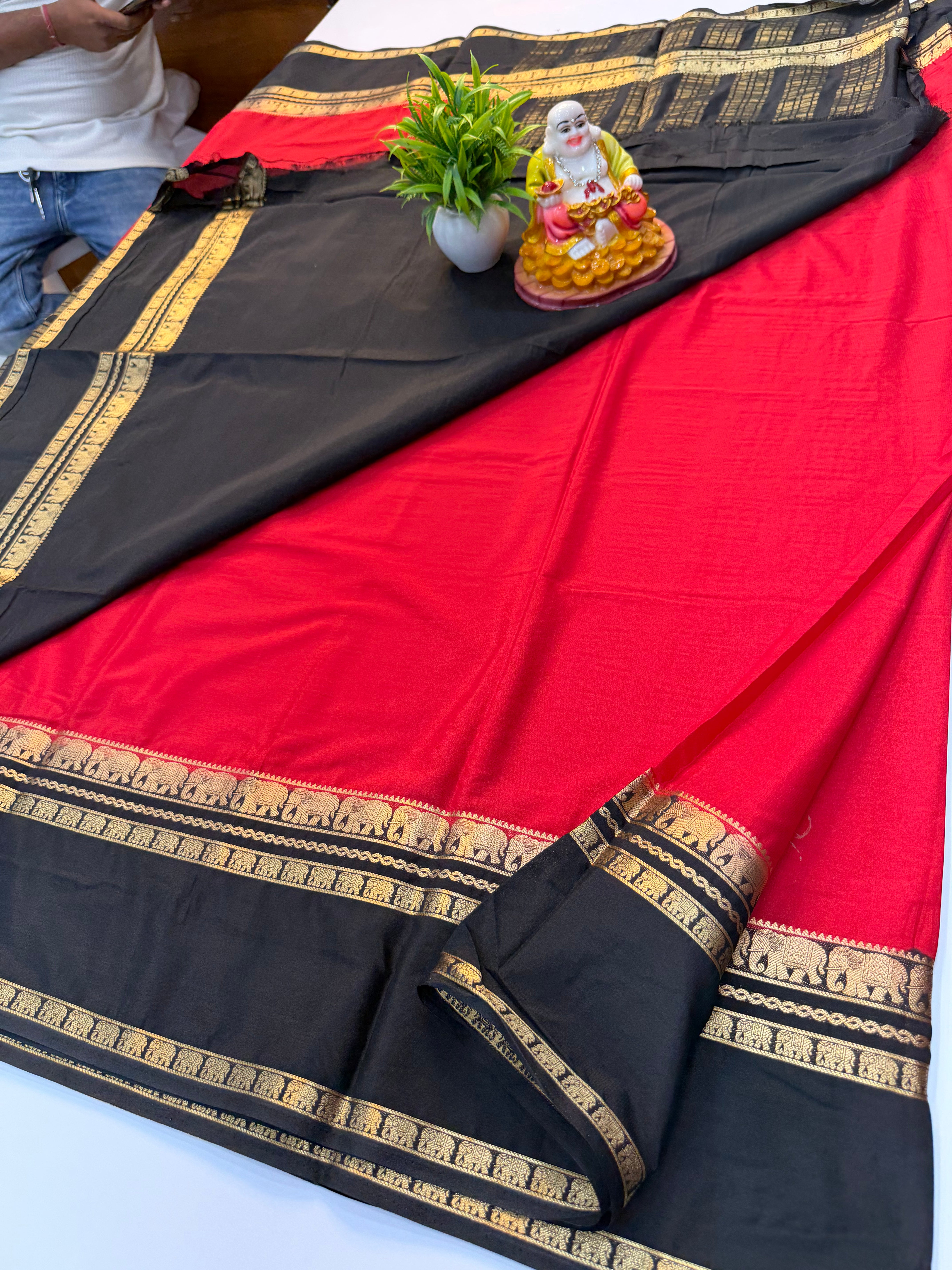 Premium Mysore Crepe Silk Saree with Elephant Bentex Border – By Padmavathi Silks and Sarees