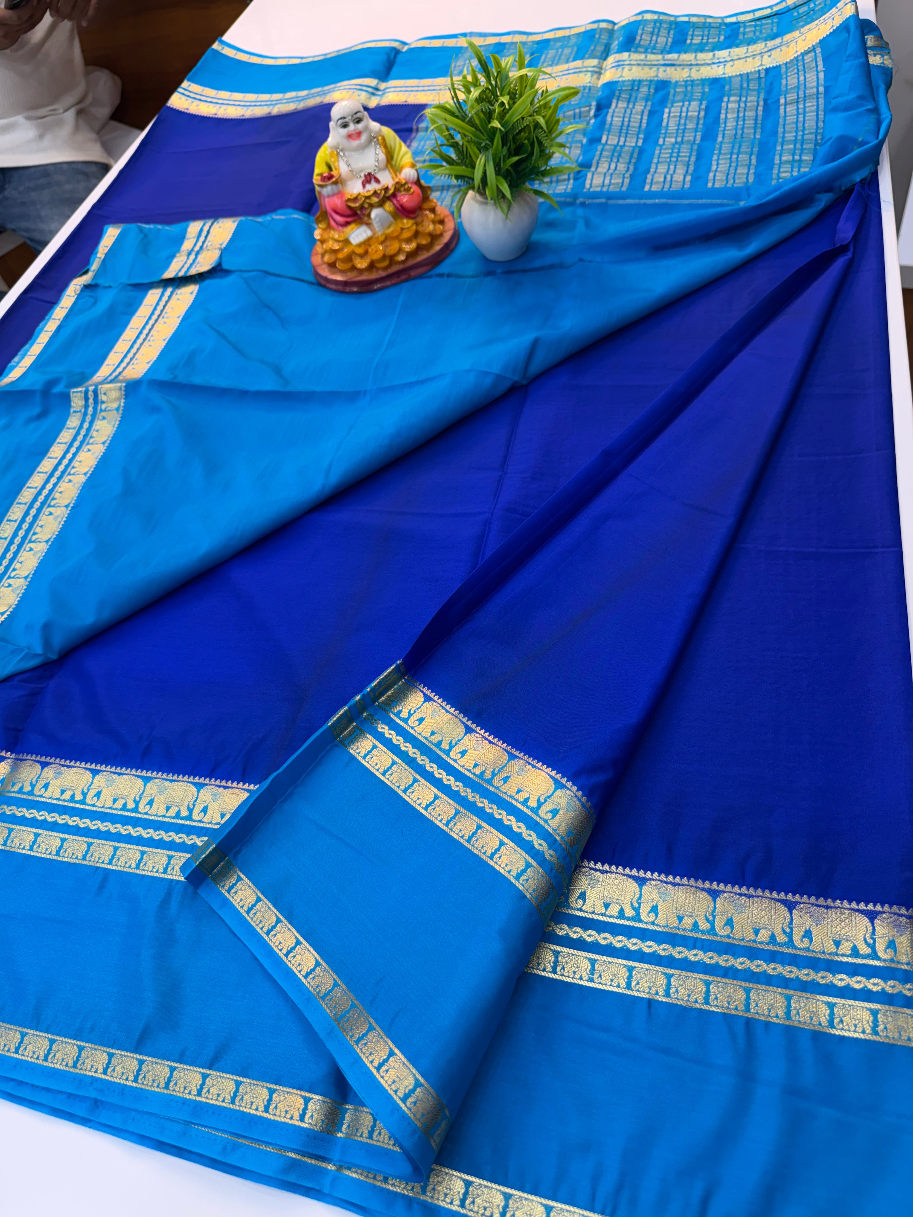 Premium Mysore Crepe Silk Saree with Elephant Bentex Border – By Padmavathi Silks and Sarees