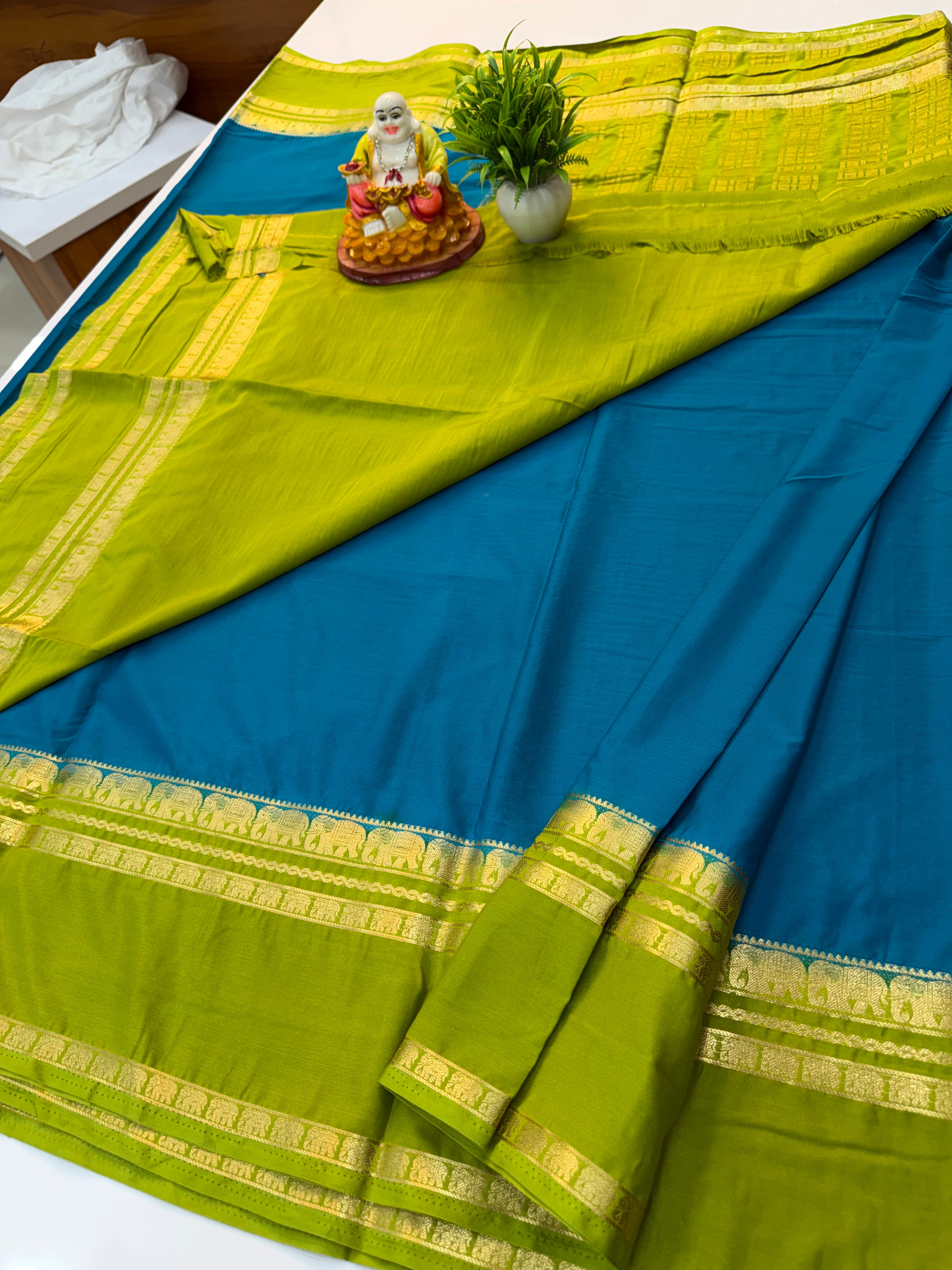 Premium Mysore Crepe Silk Saree with Elephant Bentex Border – By Padmavathi Silks and Sarees