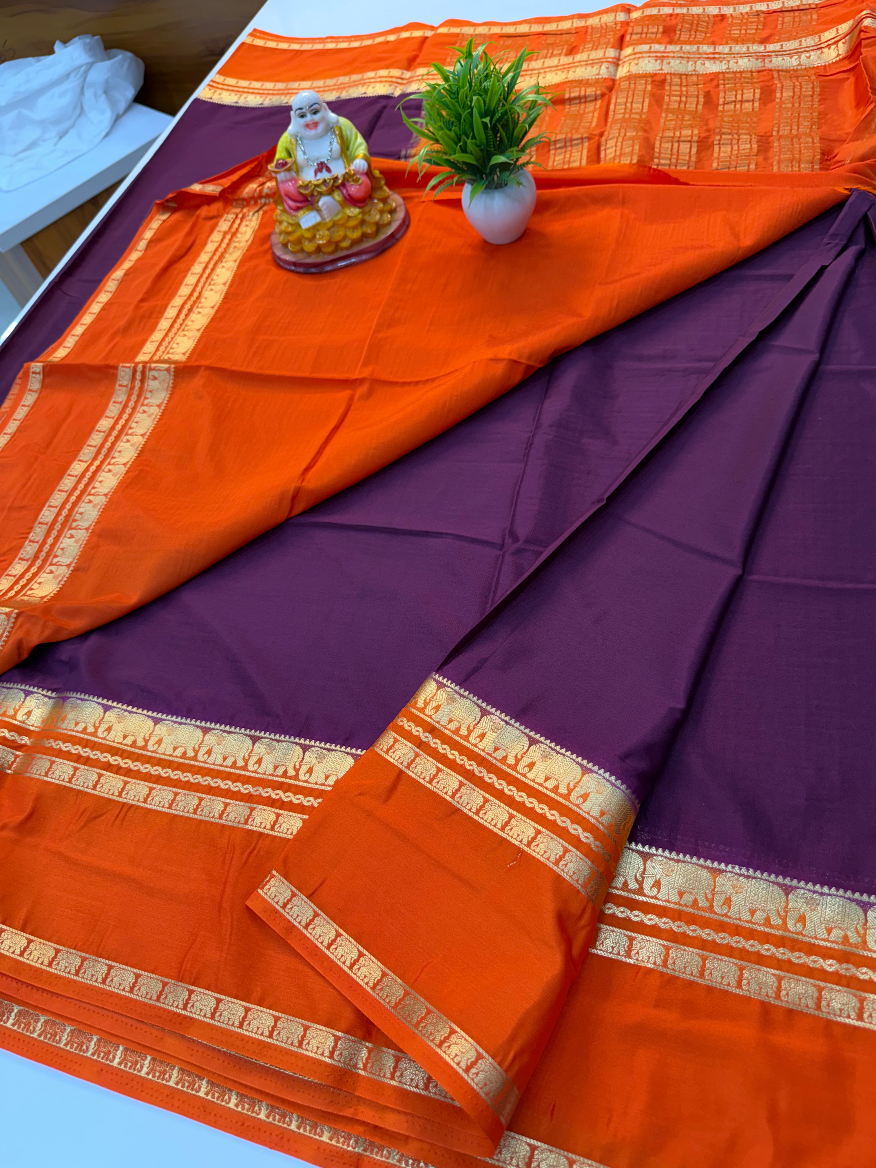Premium Mysore Crepe Silk Saree with Elephant Bentex Border – By Padmavathi Silks and Sarees