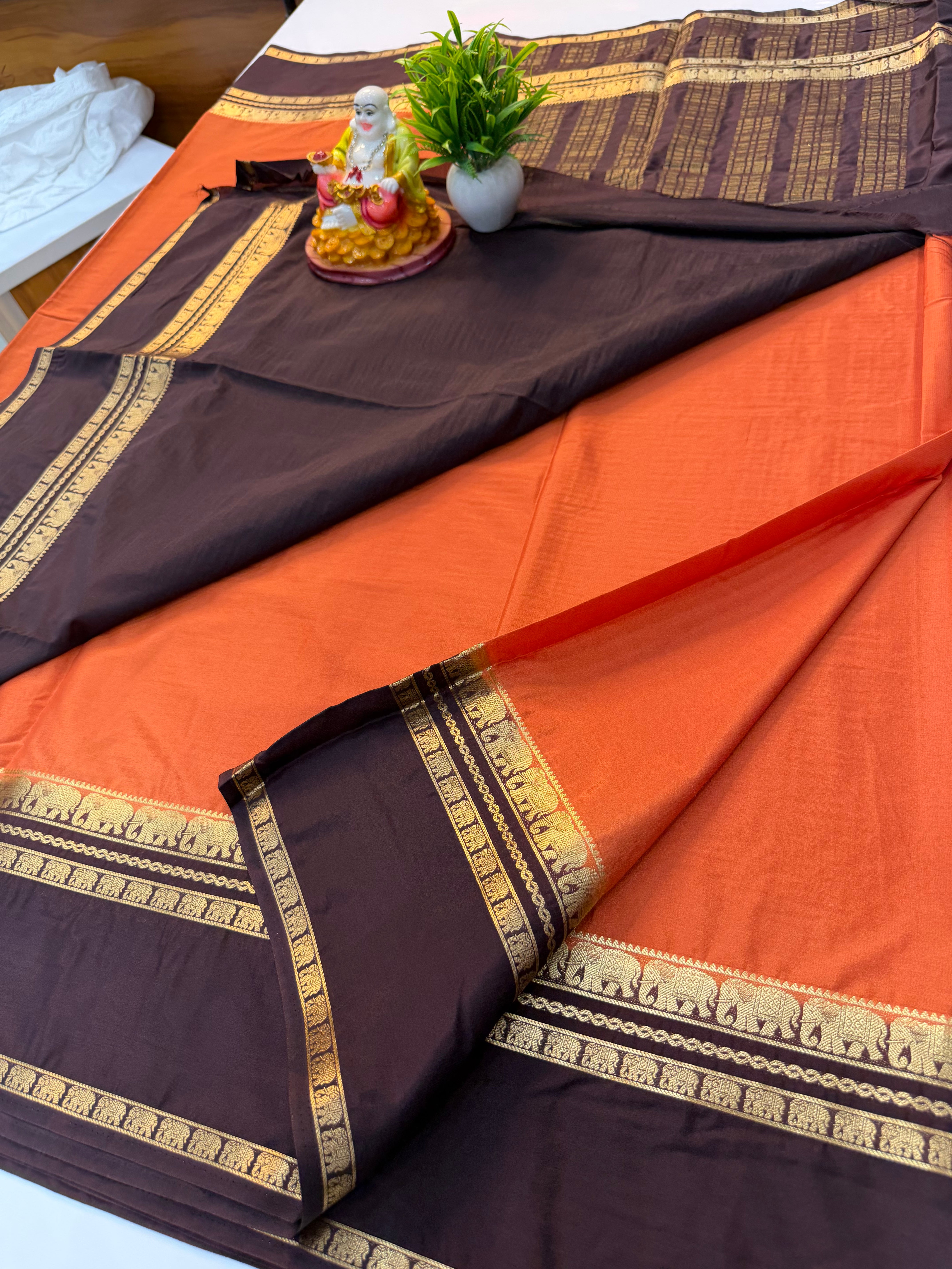 Premium Mysore Crepe Silk Saree with Elephant Bentex Border – By Padmavathi Silks and Sarees