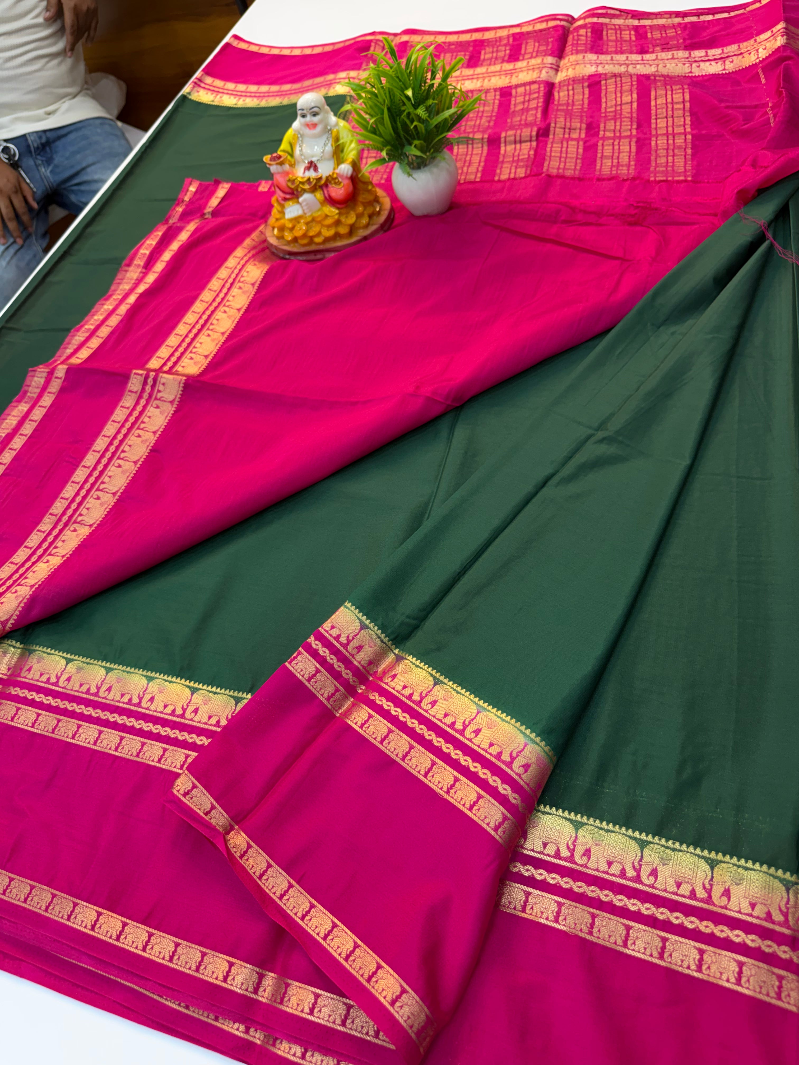 Premium Mysore Crepe Silk Saree with Elephant Bentex Border – By Padmavathi Silks and Sarees