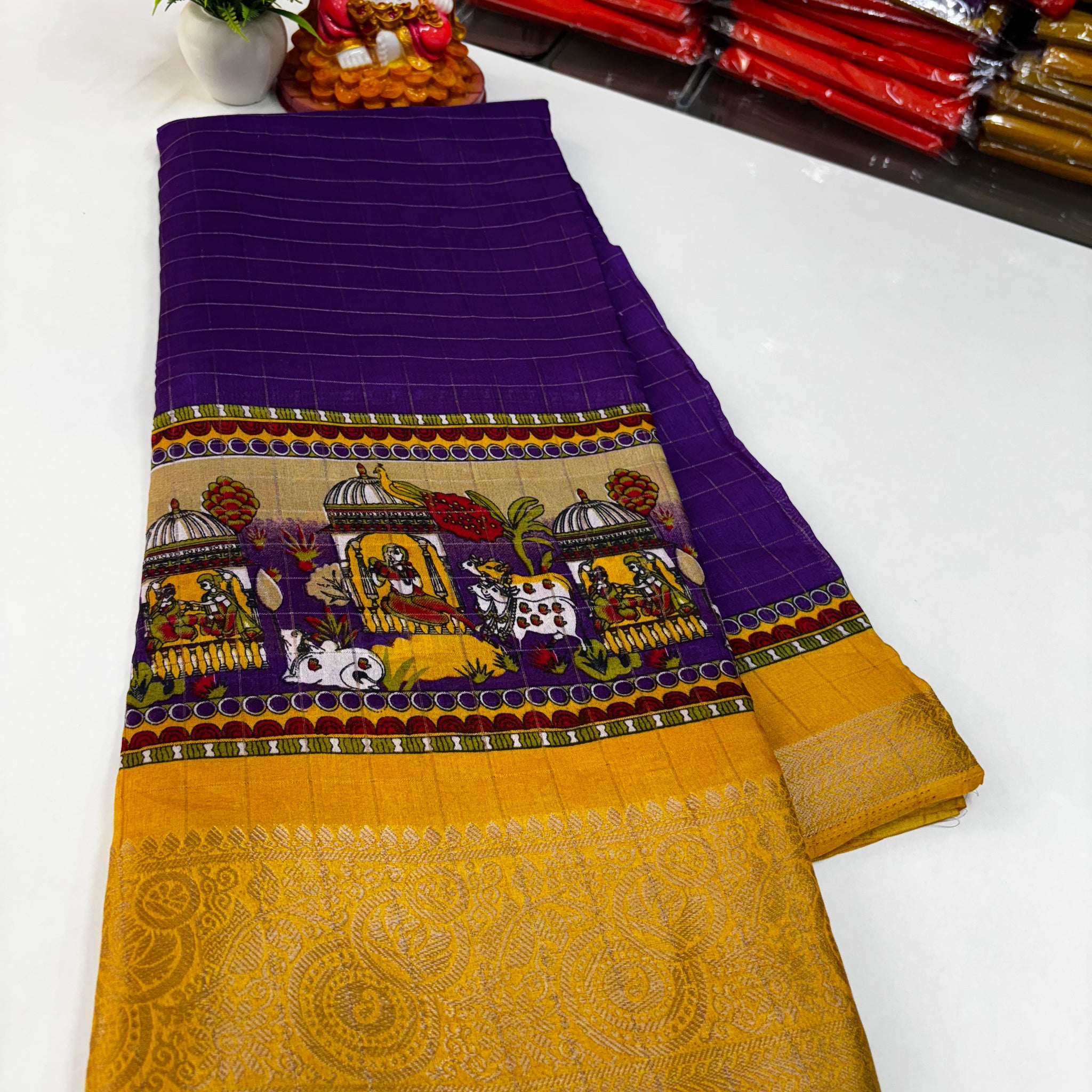 Beautiful Dola Silk Saree with Kalamkari Design ✨