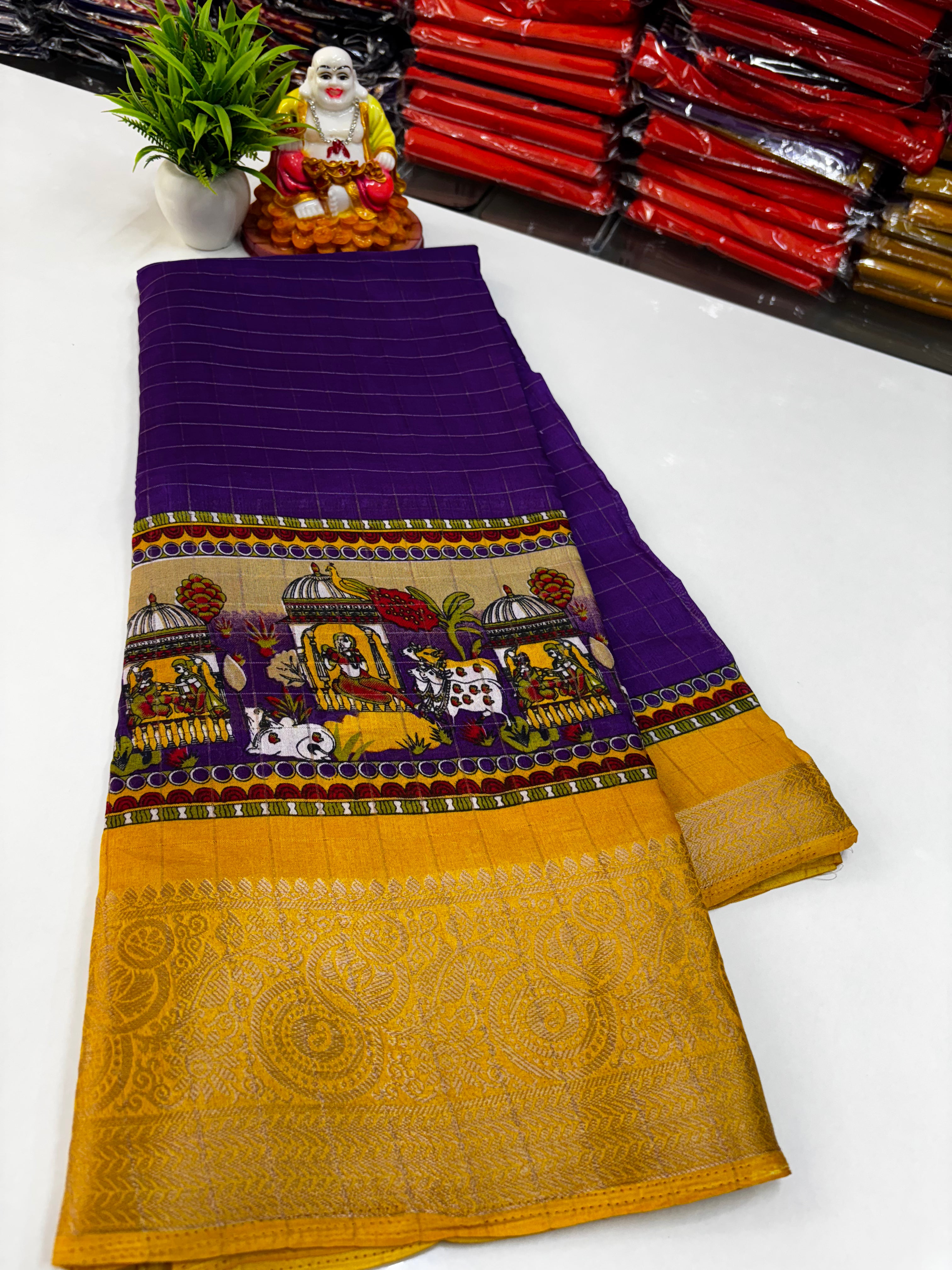 Beautiful Dola Silk Saree with Kalamkari Design ✨