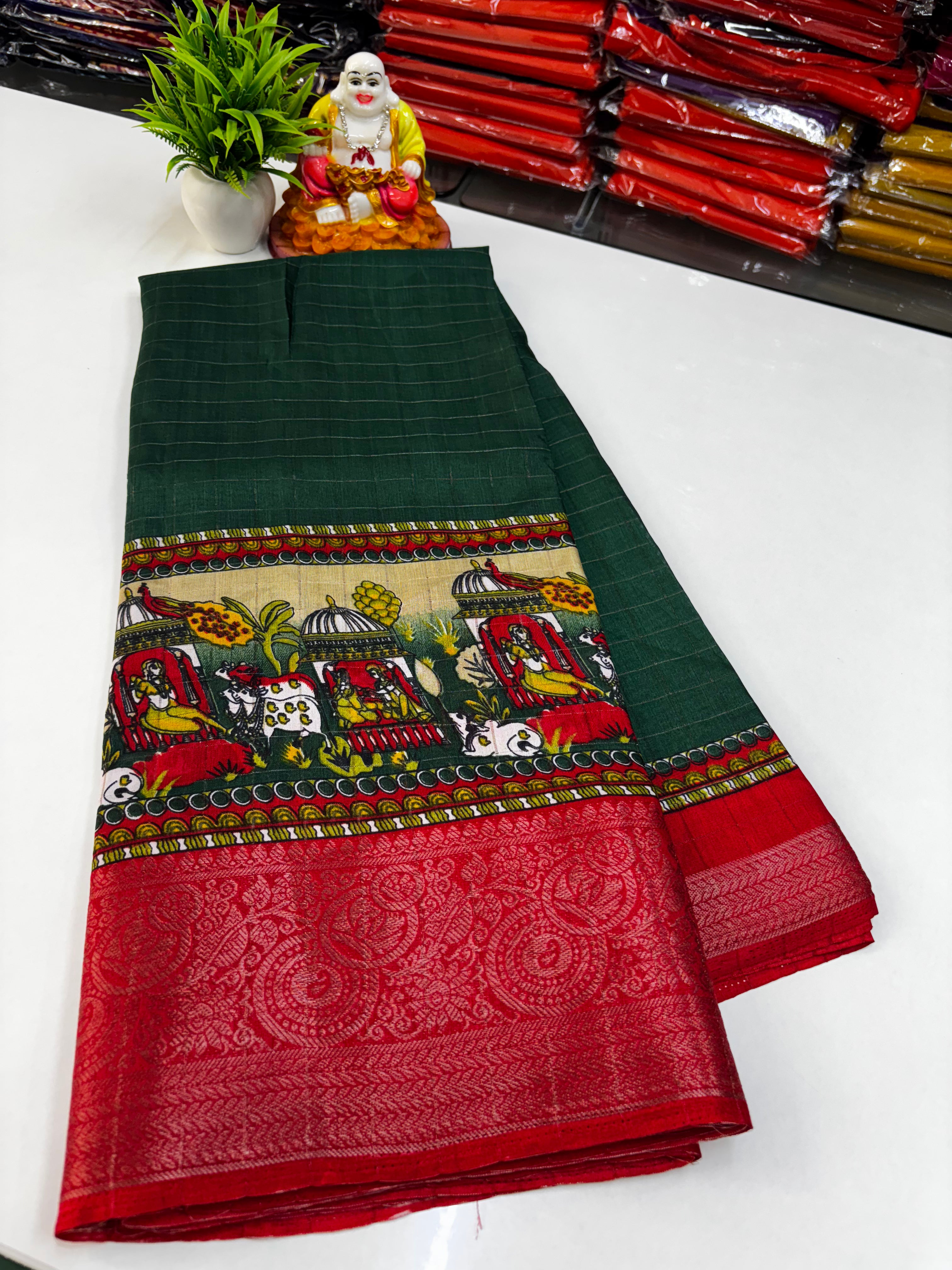 Beautiful Dola Silk Saree with Kalamkari Design ✨