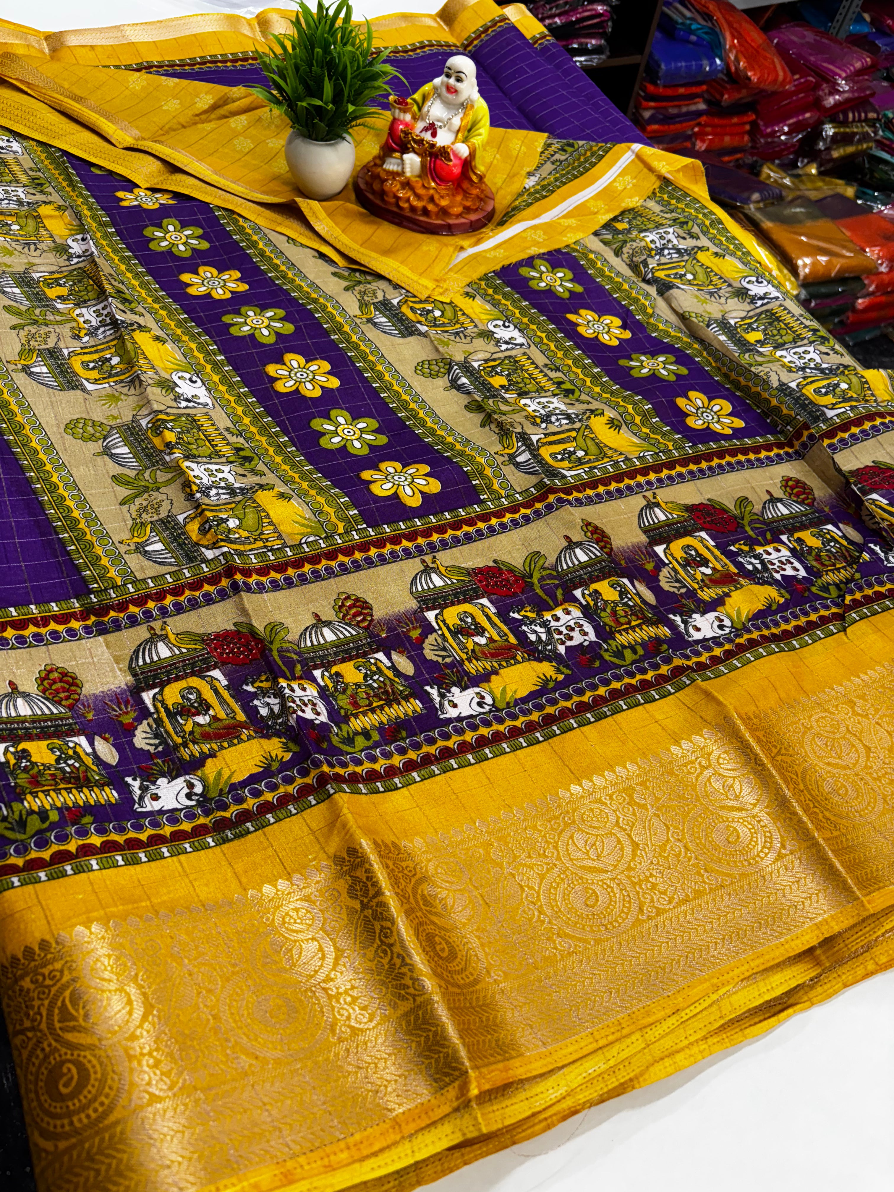 Beautiful Dola Silk Saree with Kalamkari Design ✨