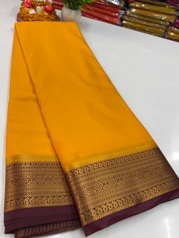 Mysore Crepe Silk Saree with Beautiful Contrast Border ✨