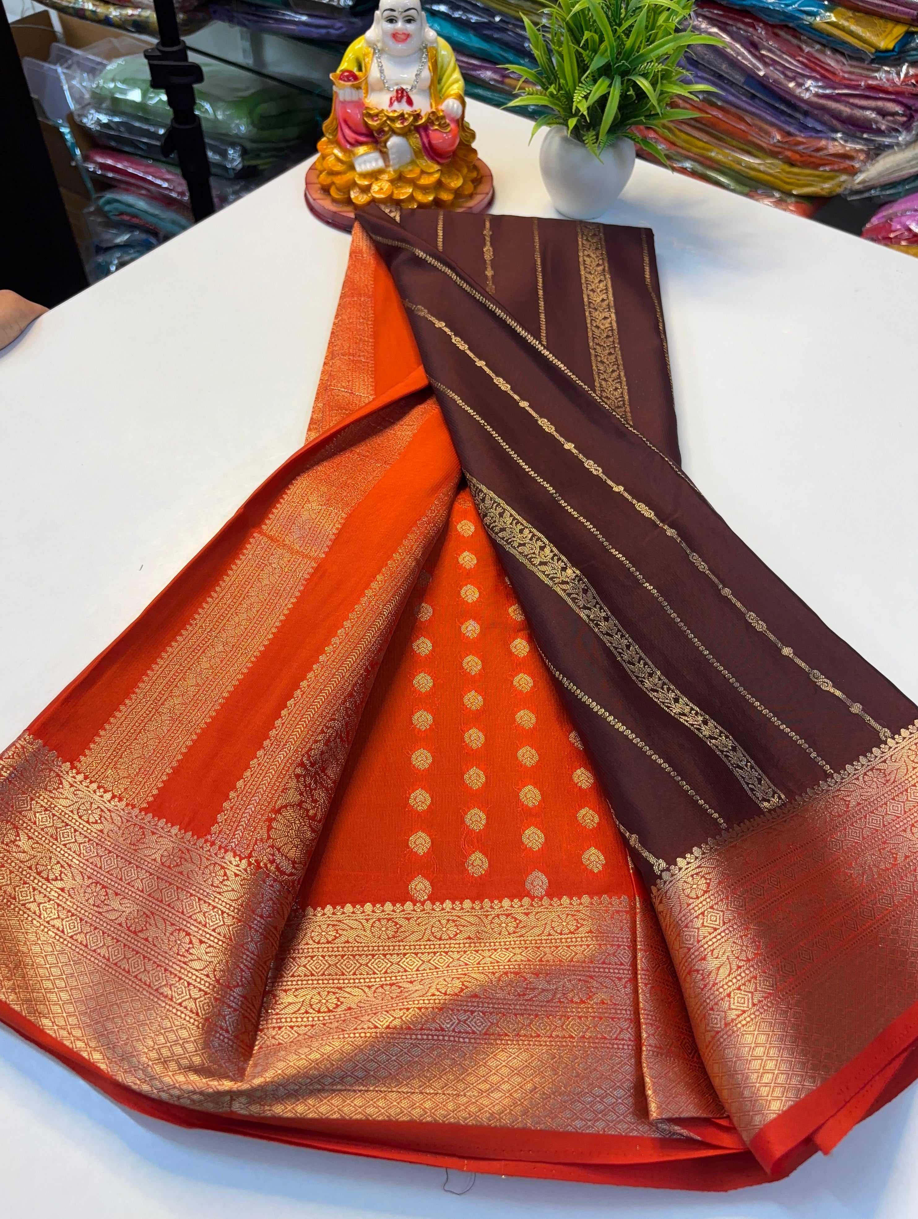 PREMIUM mysore crape silk saree with rich pallu and butta blouse need shopify made from padmavathi silks and sarees