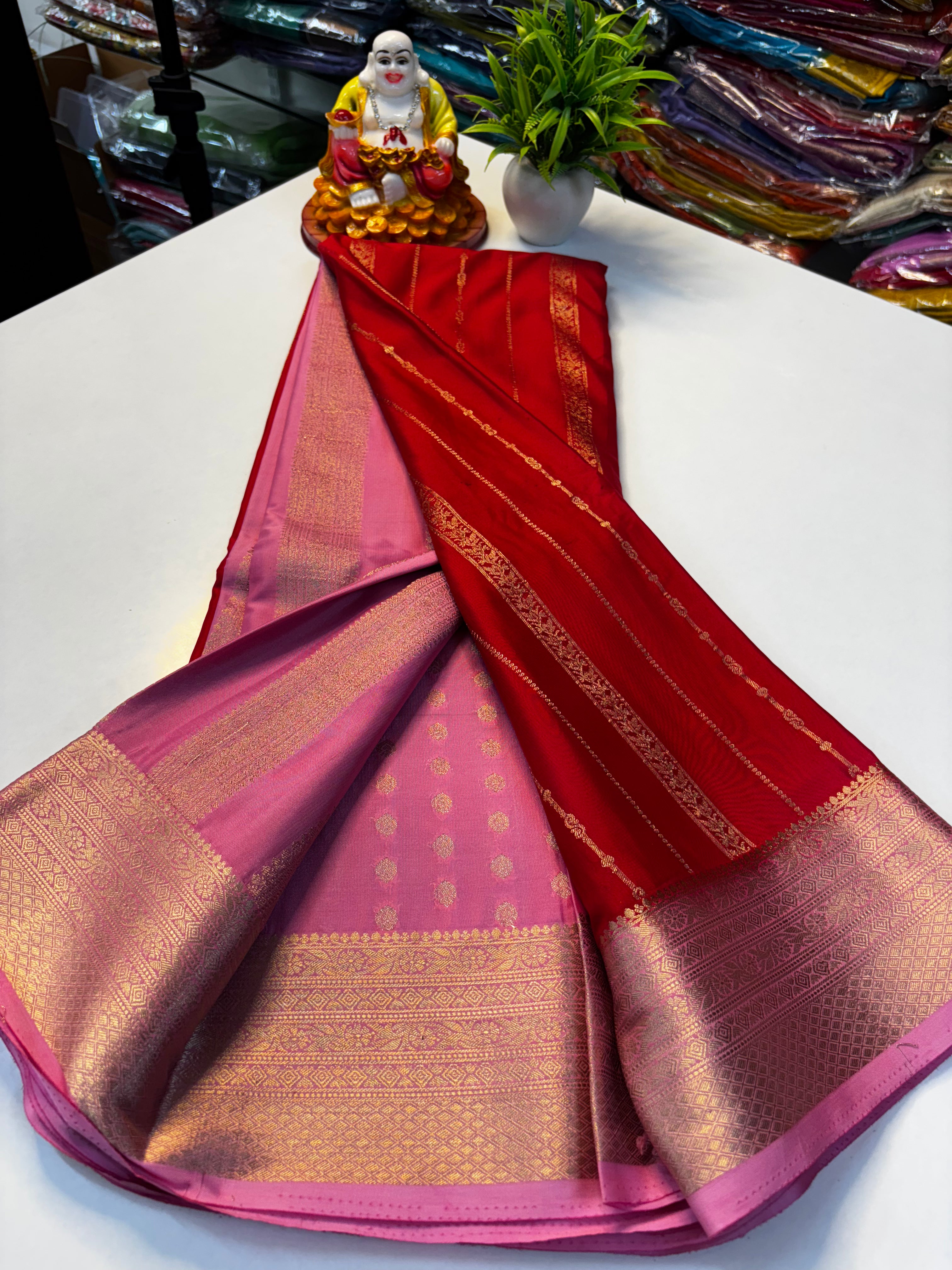 PREMIUM mysore crape silk saree with rich pallu and butta blouse need shopify made from padmavathi silks and sarees