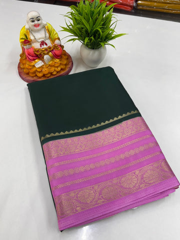Mysore Crepe Silk Saree with Beautiful Contrast Border ✨