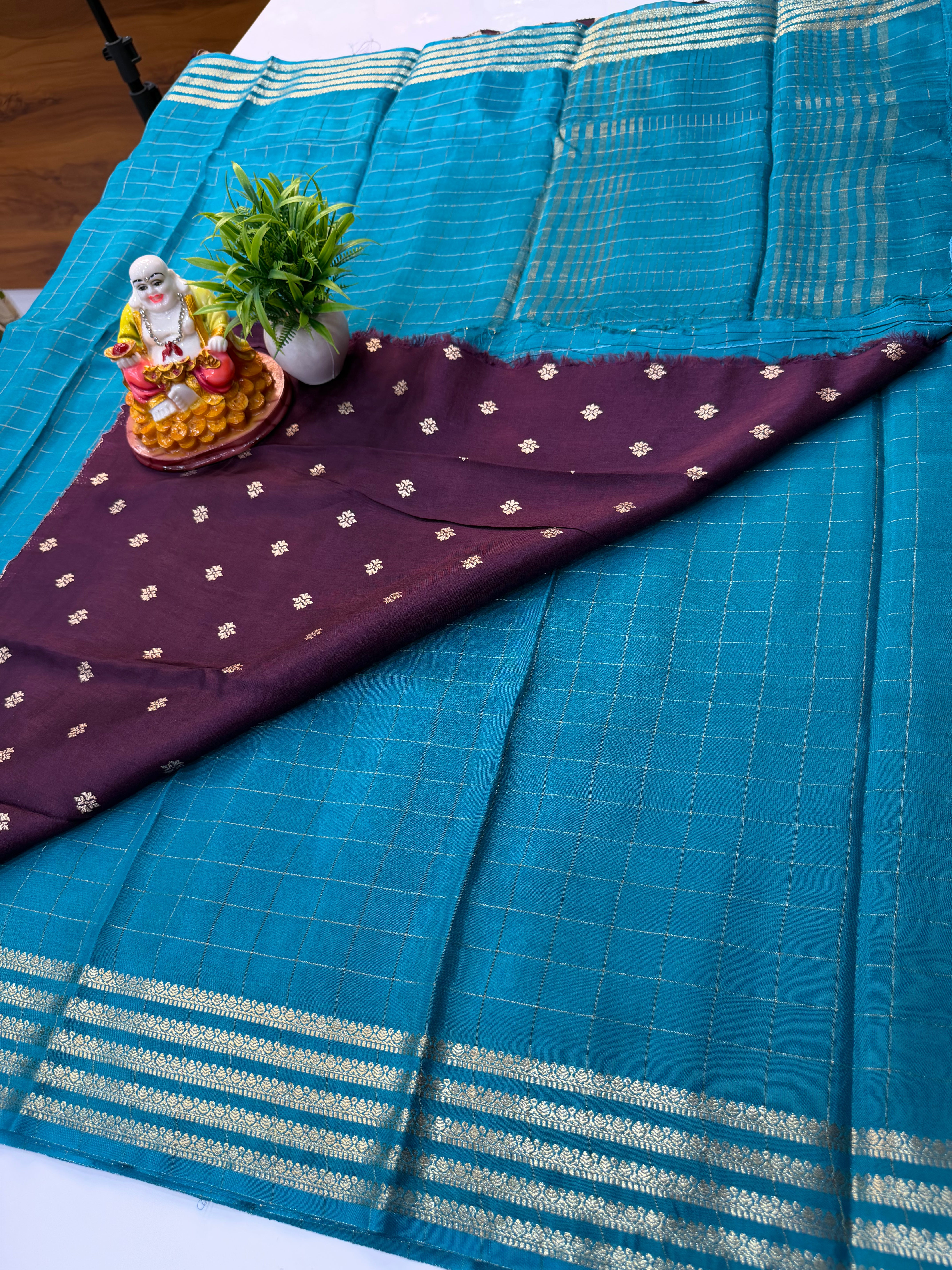 Premium Viscose Saree with Checks Pattern & Butta Blouse – Elegant Everyday Luxury | Padmavathi Silks and Sarees
