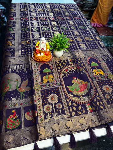 Premium Tanjore Design Saree with Zari Weaving | Rich Pallu | Butta Blouse