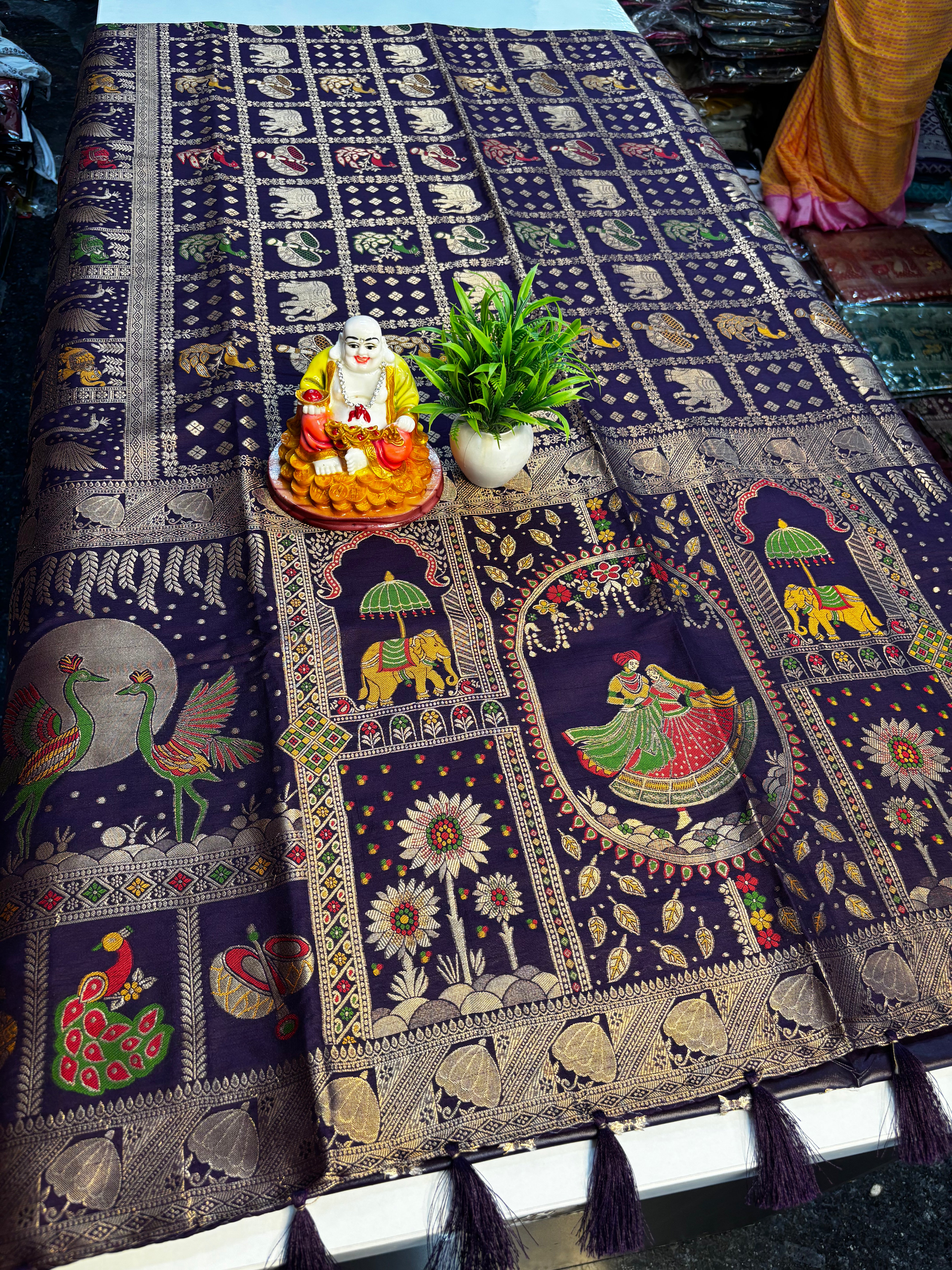 Premium Tanjore Design Saree with Zari Weaving | Rich Pallu | Butta Blouse