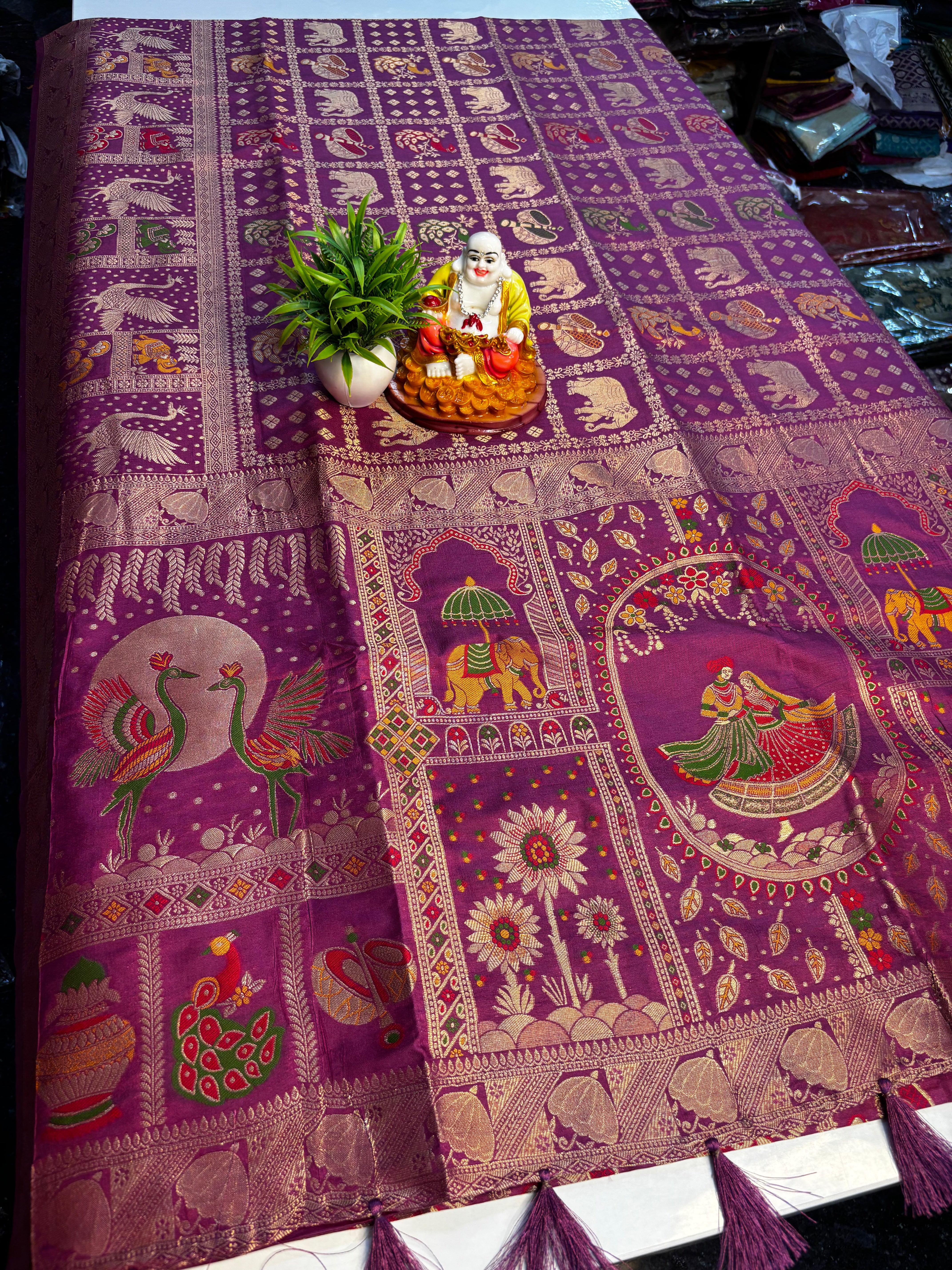 Premium Tanjore Design Saree with Zari Weaving | Rich Pallu | Butta Blouse