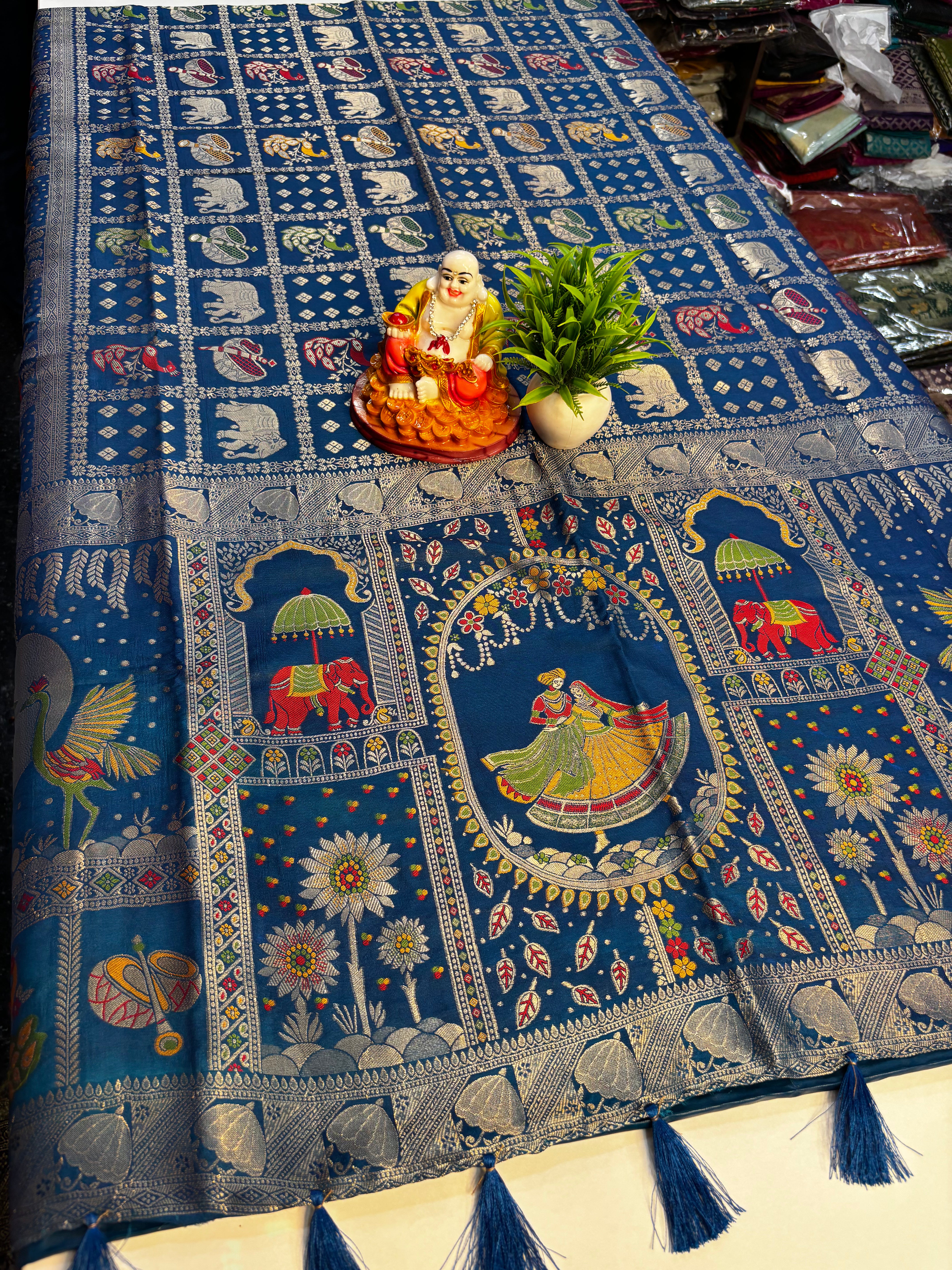 Premium Tanjore Design Saree with Zari Weaving | Rich Pallu | Butta Blouse