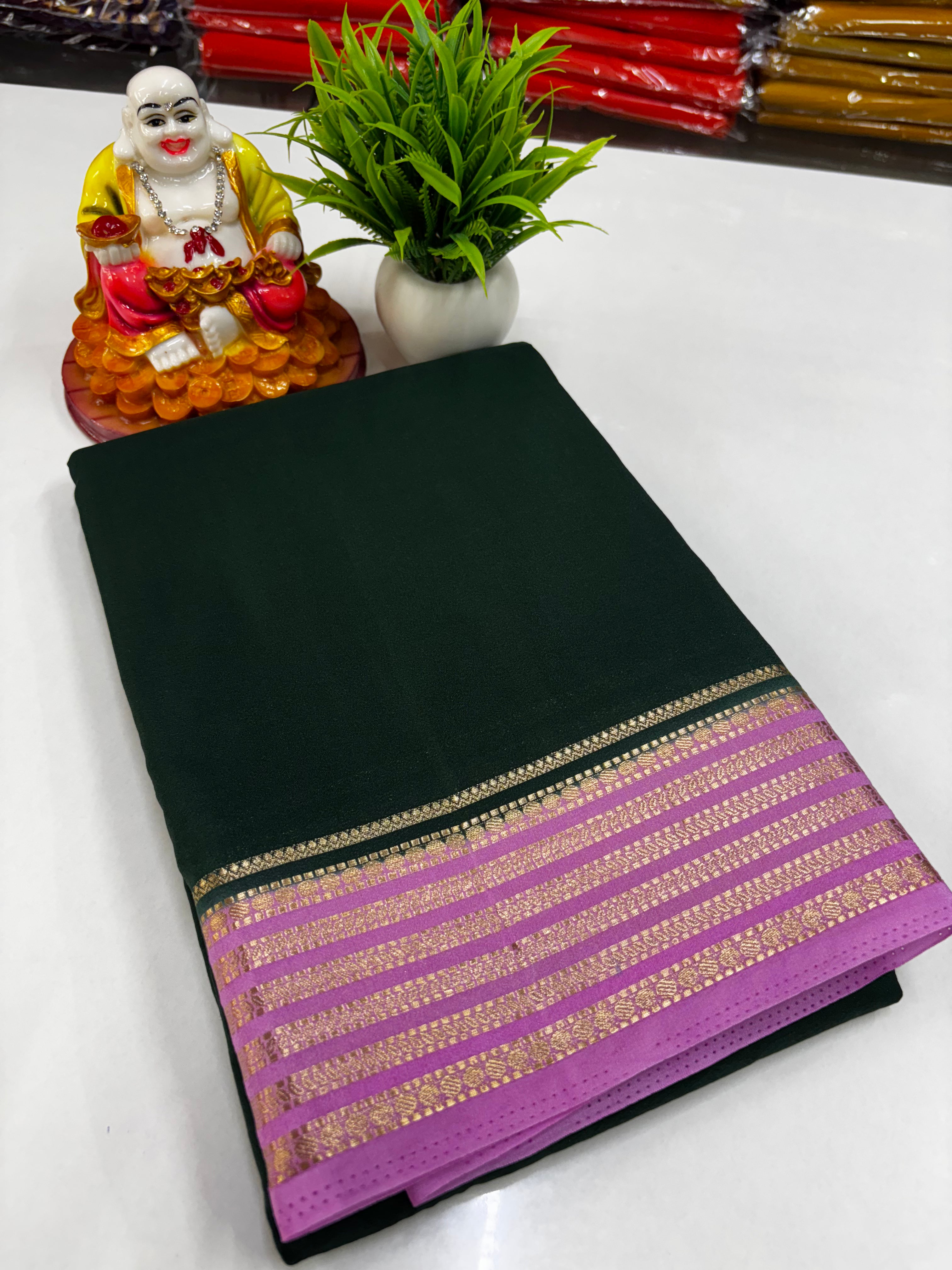 Mysore Crepe Silk Saree with Beautiful Contrast Border