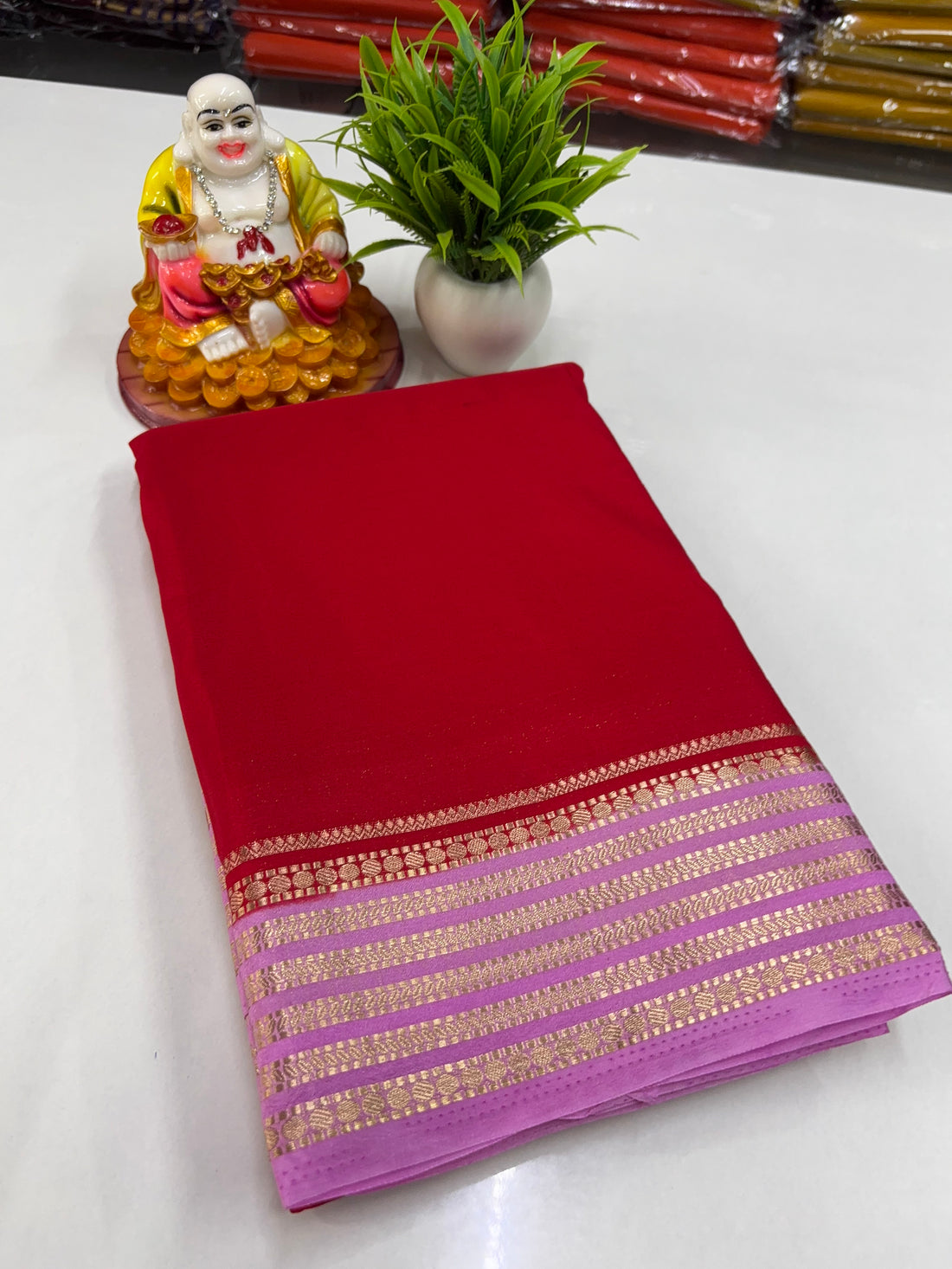 Mysore Crepe Silk Saree with Beautiful Contrast Border