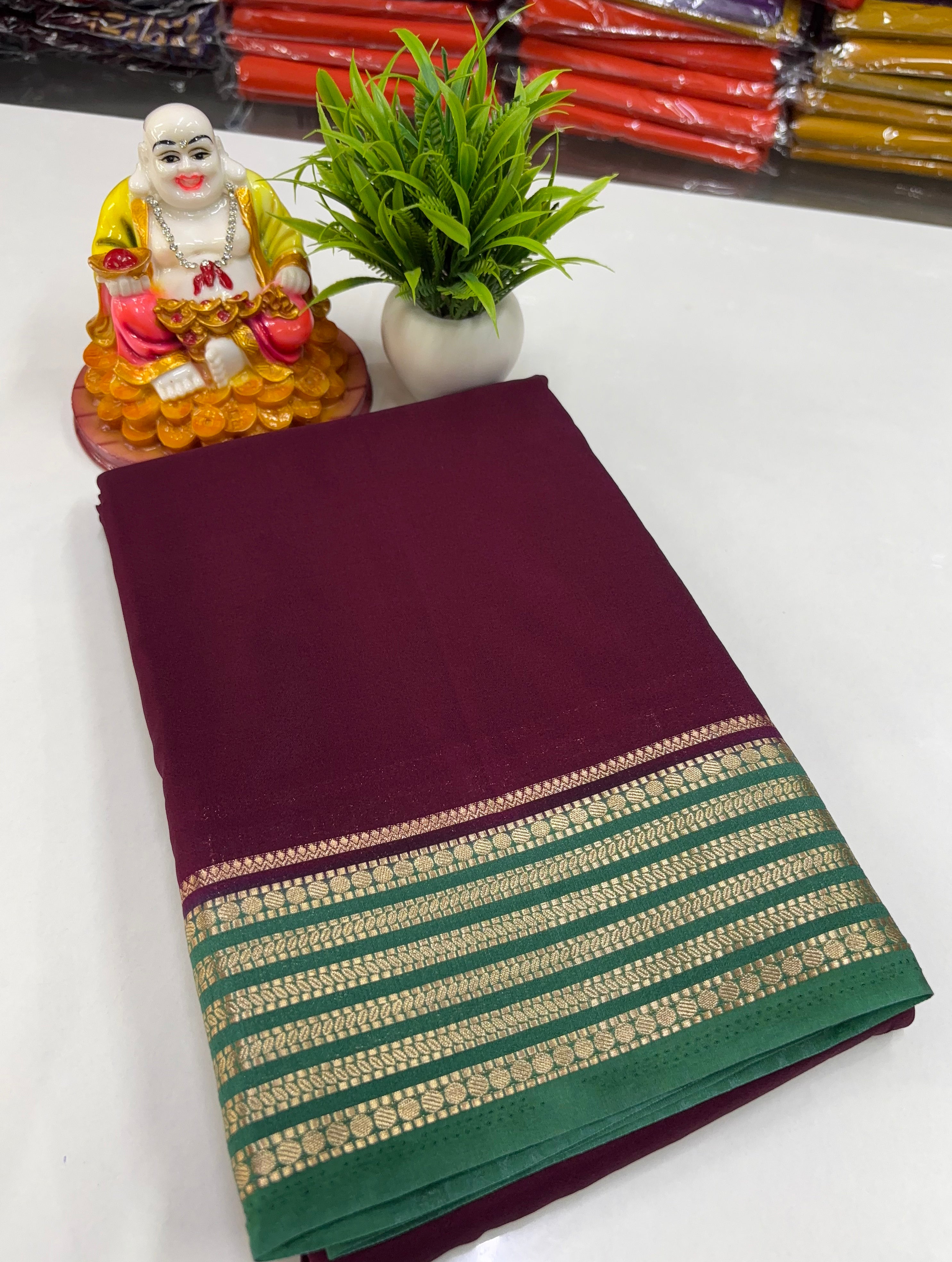 Mysore Crepe Silk Saree with Beautiful Contrast Border