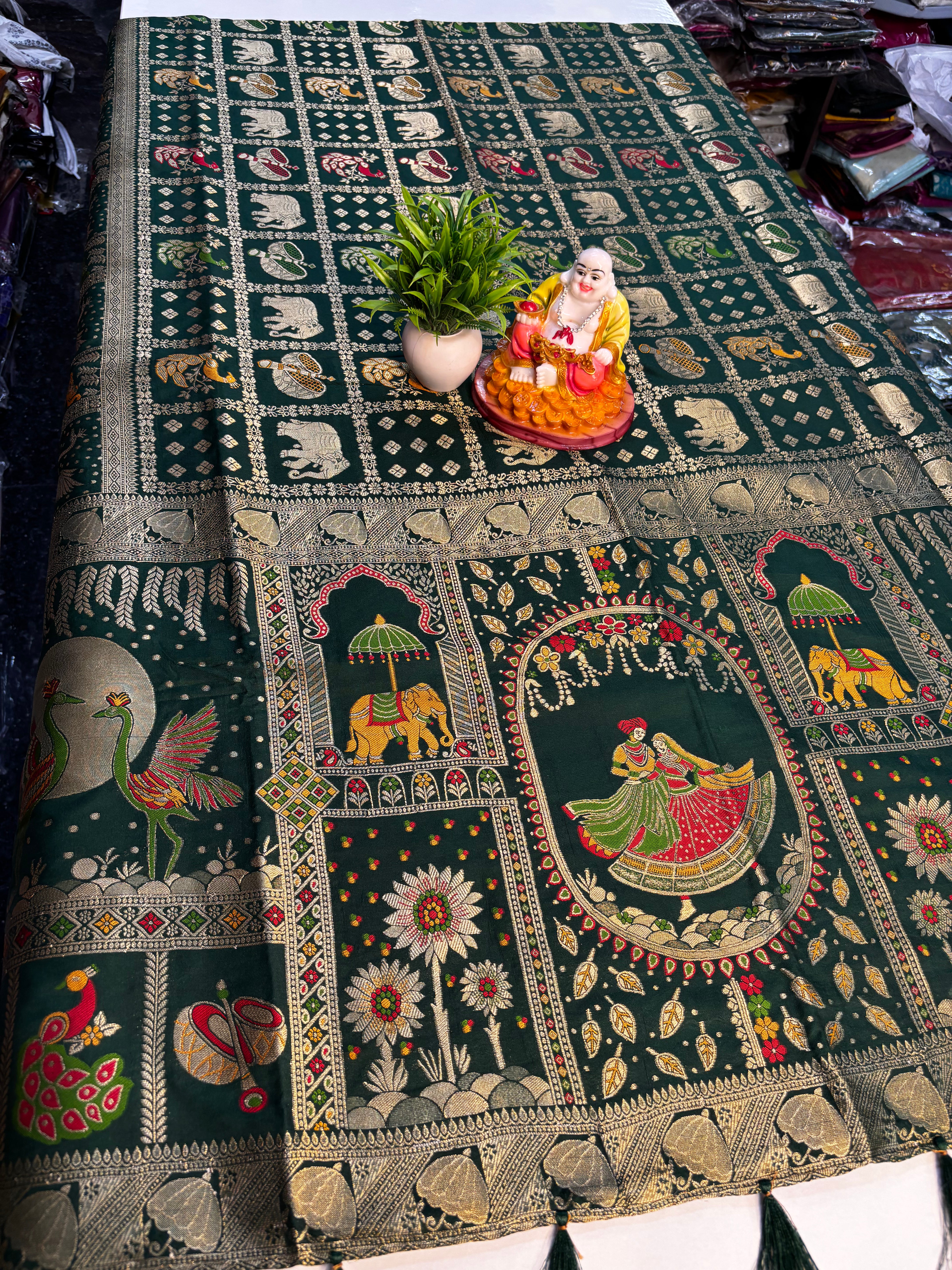 Premium Tanjore Design Saree with Zari Weaving | Rich Pallu | Butta Blouse