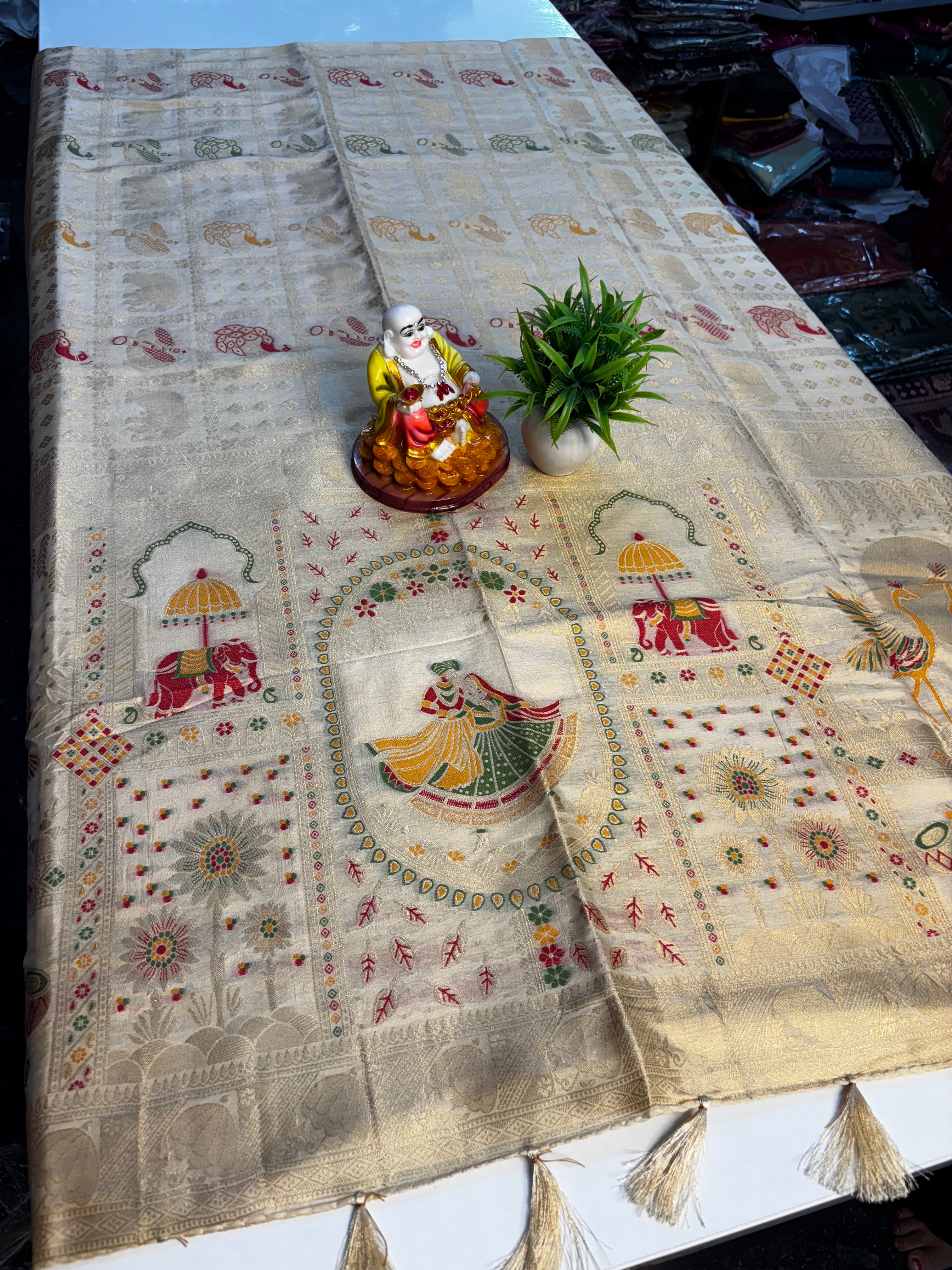 Premium Tanjore Design Saree with Zari Weaving | Rich Pallu | Butta Blouse