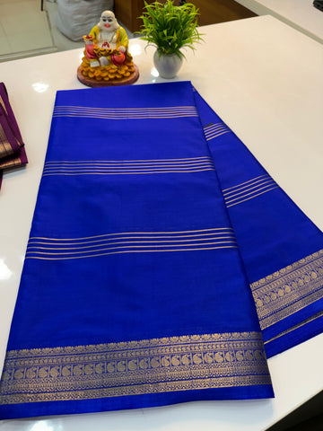 Mysore Crepe Silk Saree with Mango Border & Stripes