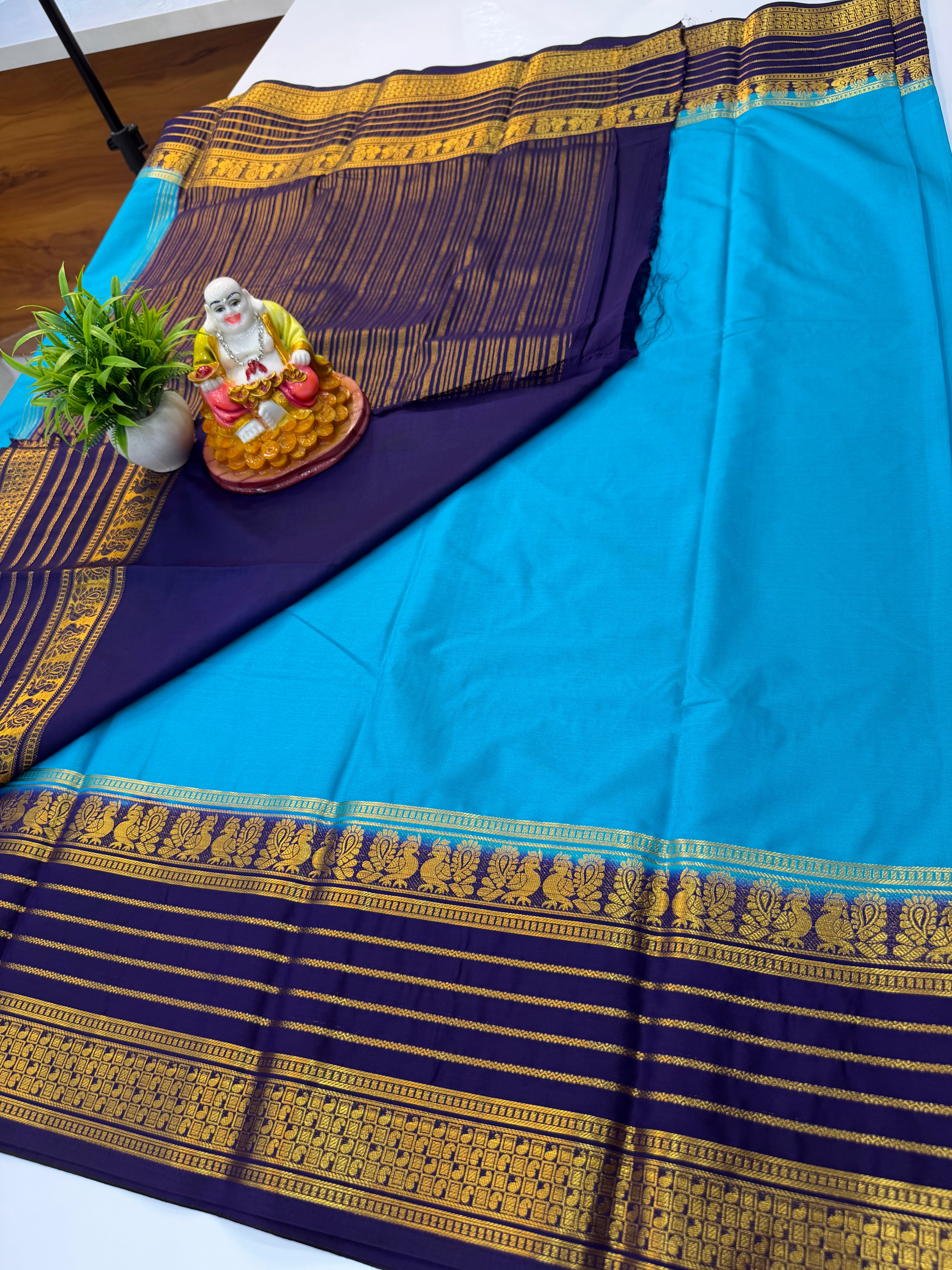 Premium Mysore Crepe Silk Saree with Beautiful Peacock Border | Padmavathi Silks and Sarees