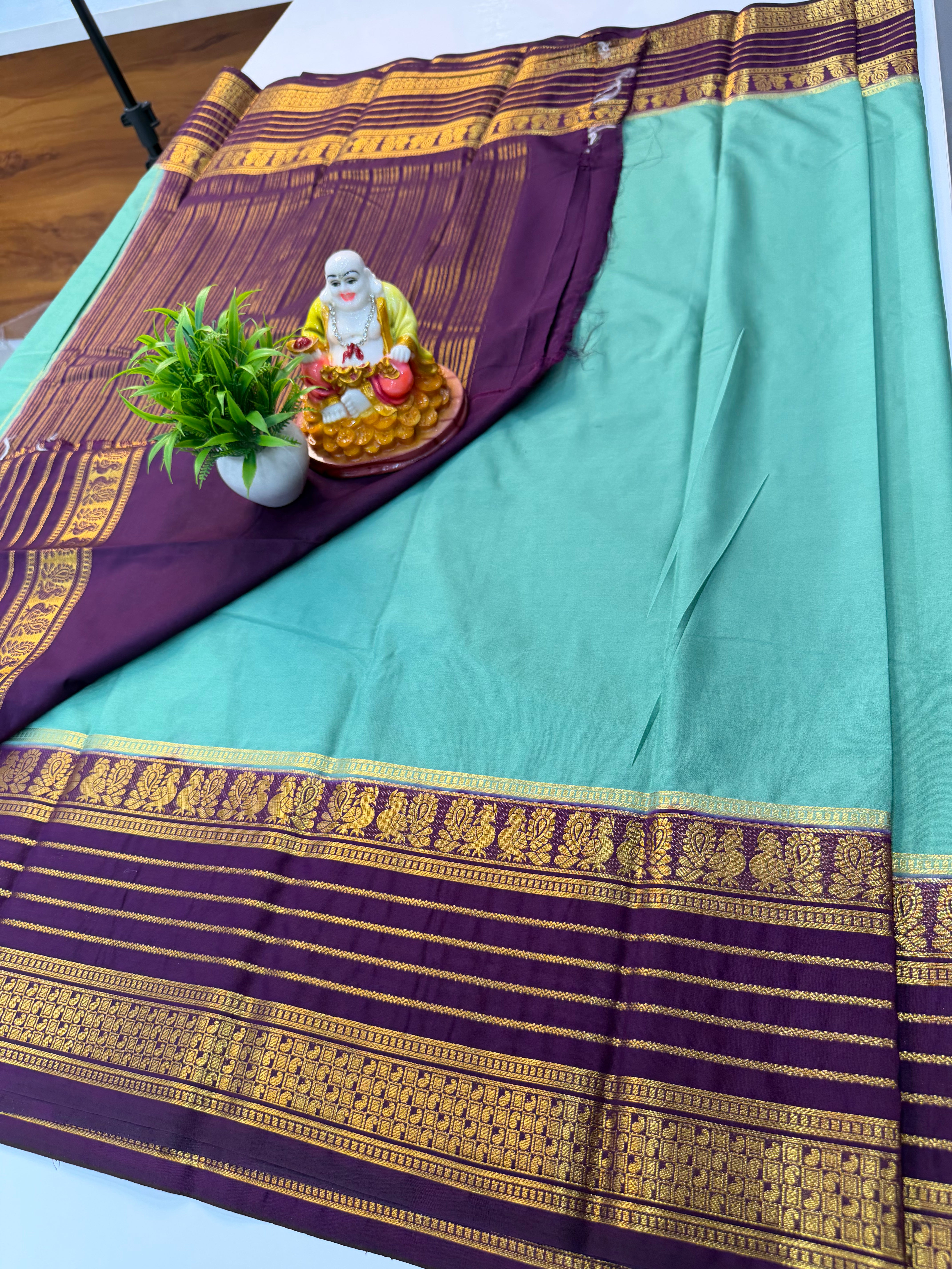 Premium Mysore Crepe Silk Saree with Beautiful Peacock Border | Padmavathi Silks and Sarees