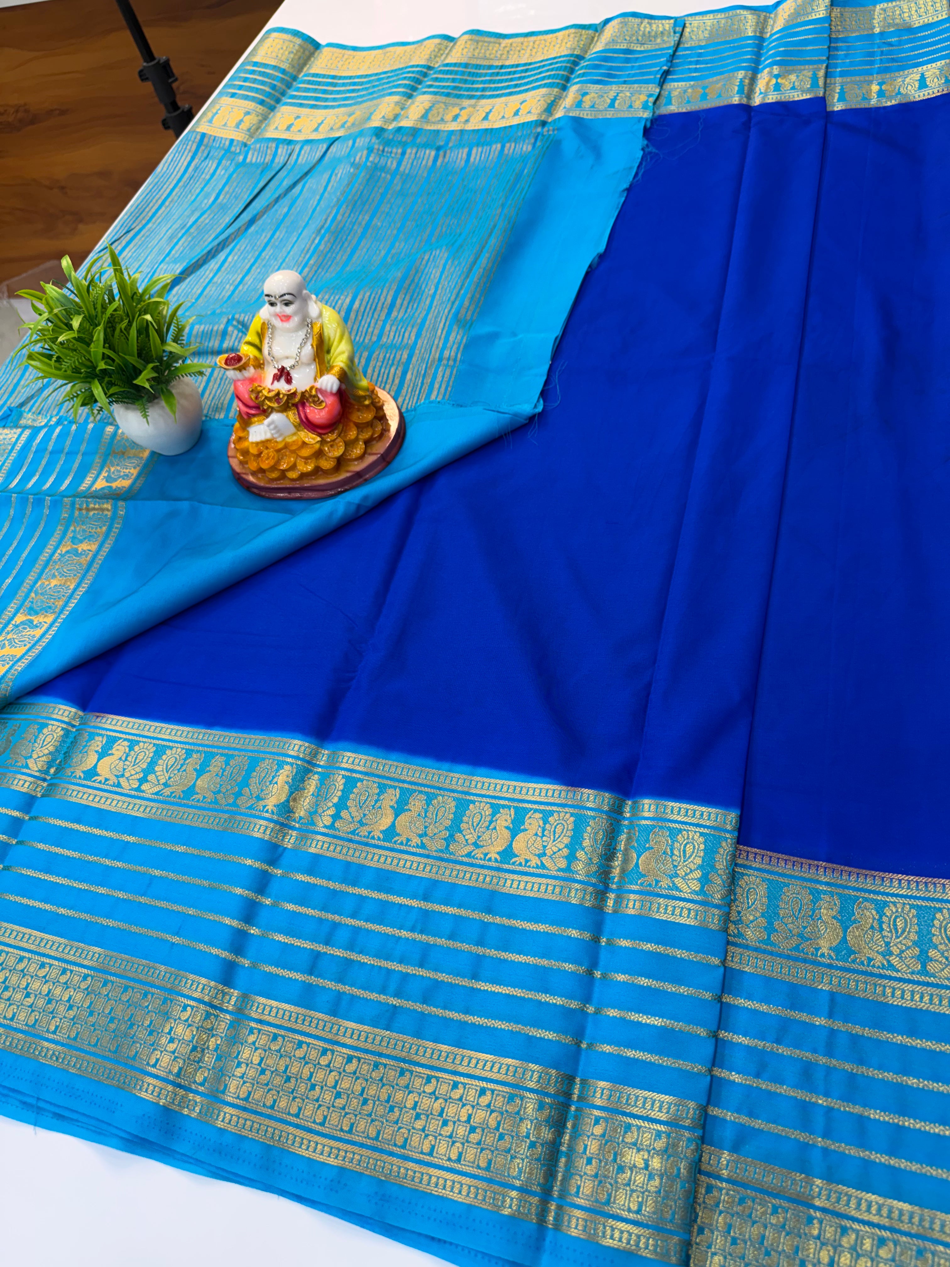 Premium Mysore Crepe Silk Saree with Beautiful Peacock Border | Padmavathi Silks and Sarees