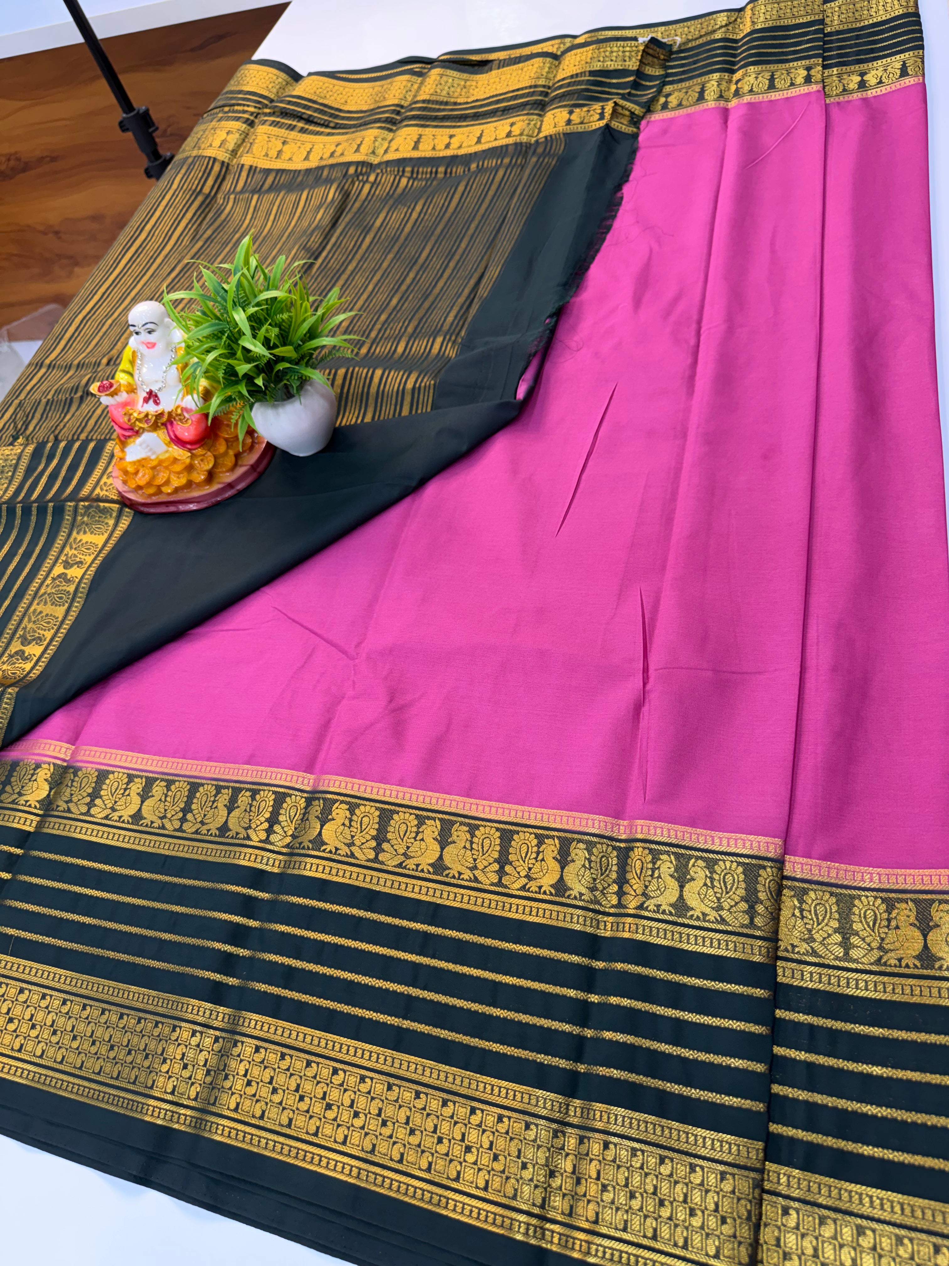 Premium Mysore Crepe Silk Saree with Beautiful Peacock Border | Padmavathi Silks and Sarees