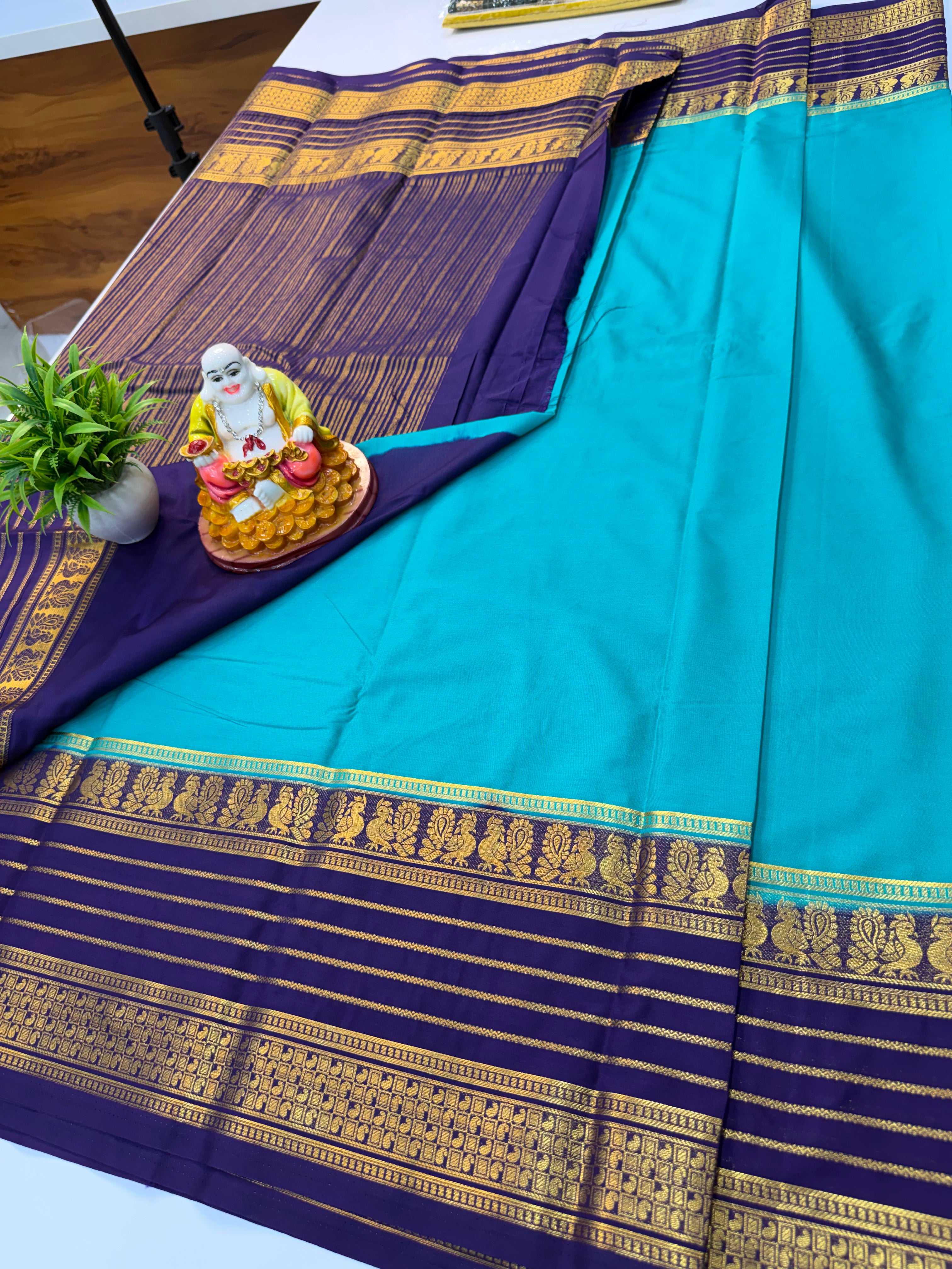 Premium Mysore Crepe Silk Saree with Beautiful Peacock Border | Padmavathi Silks and Sarees