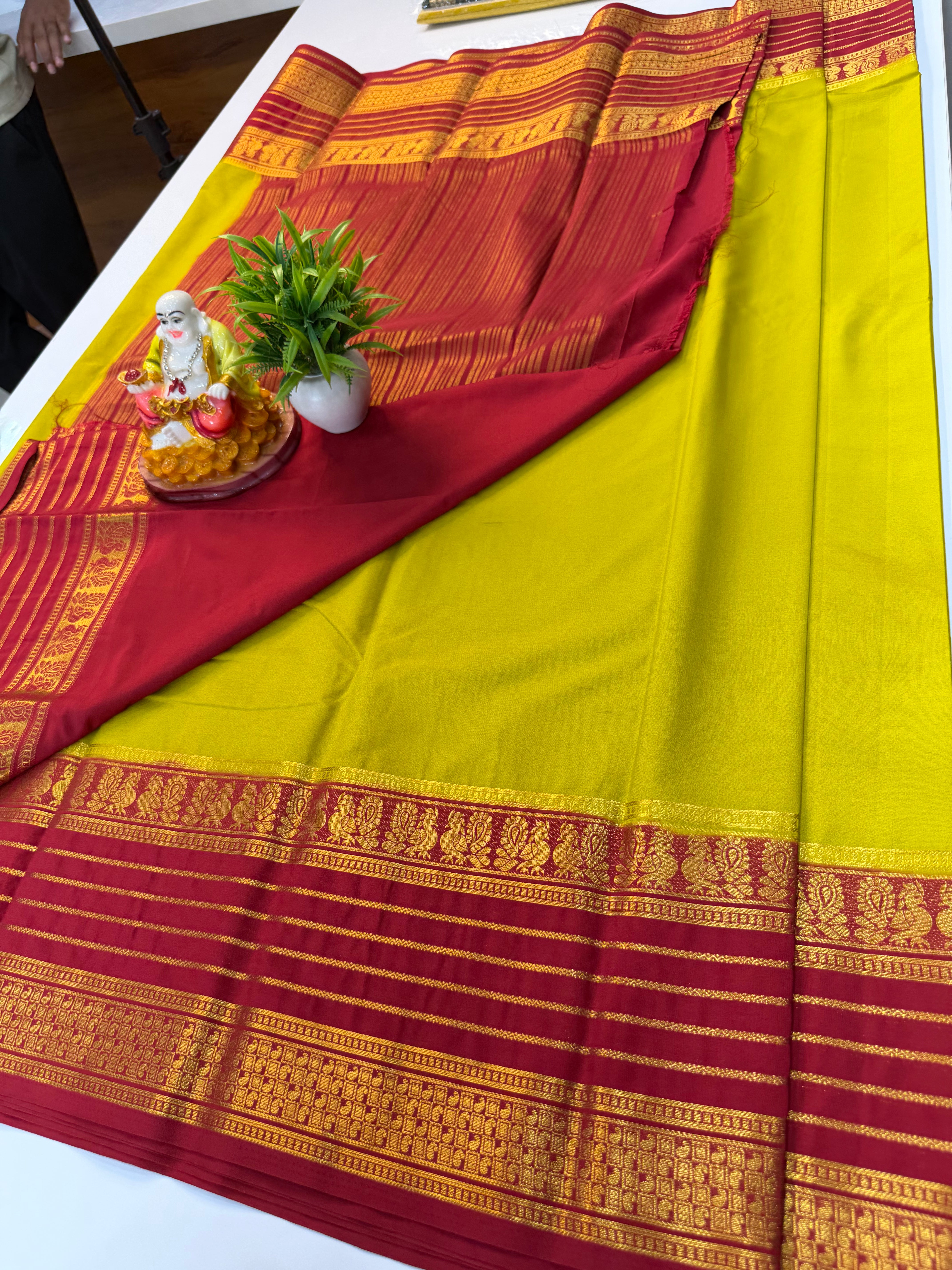 Premium Mysore Crepe Silk Saree with Beautiful Peacock Border | Padmavathi Silks and Sarees