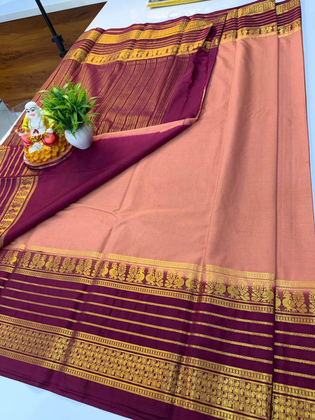 Premium Mysore Crepe Silk Saree with Beautiful Peacock Border | Padmavathi Silks and Sarees