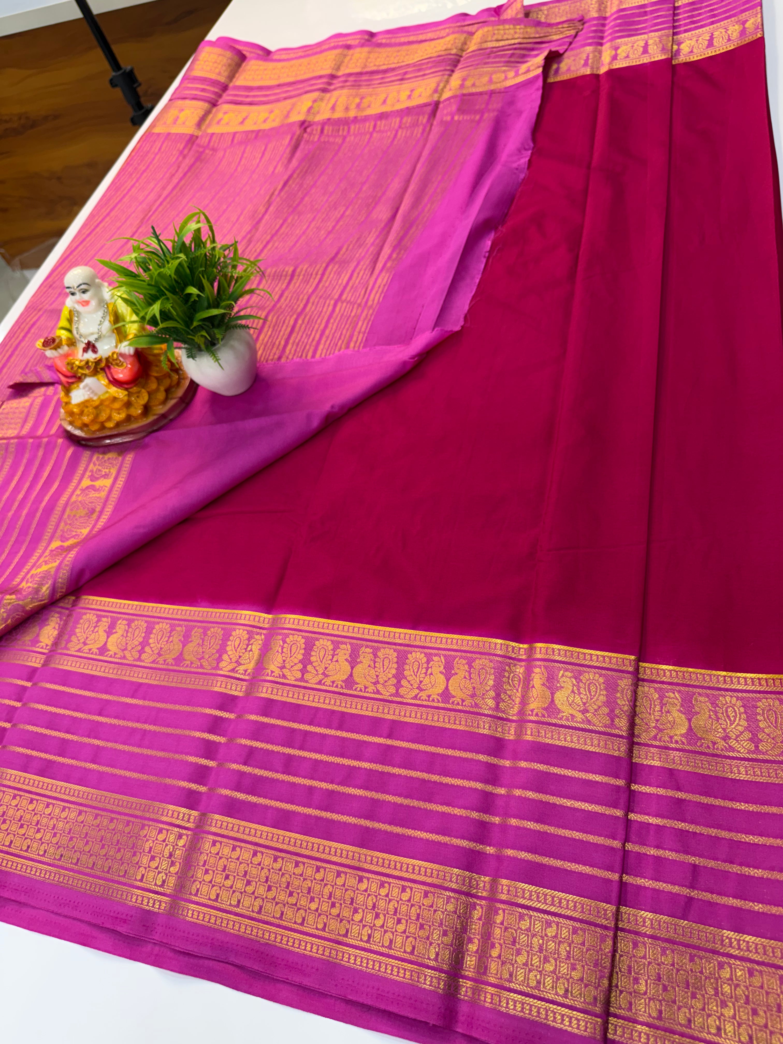 Premium Mysore Crepe Silk Saree with Beautiful Peacock Border | Padmavathi Silks and Sarees