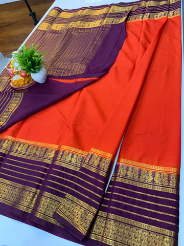 Premium Mysore Crepe Silk Saree with Beautiful Peacock Border | Padmavathi Silks and Sarees