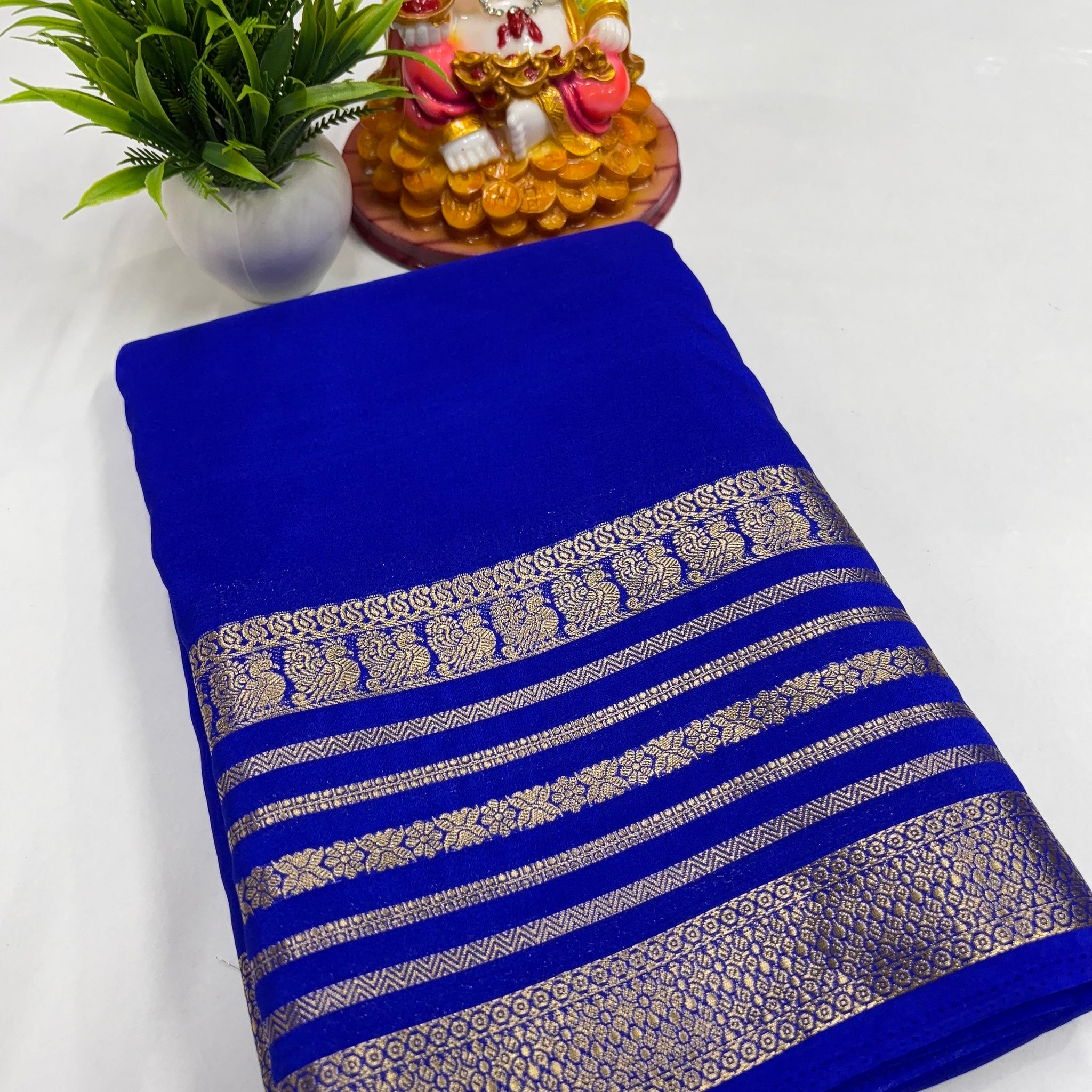 Mysore Crepe Silk Saree with Beautiful Peacock Border – Padmavathi Silks & Sarees