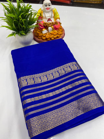 Mysore Crepe Silk Saree with Beautiful Peacock Border – Padmavathi Silks & Sarees